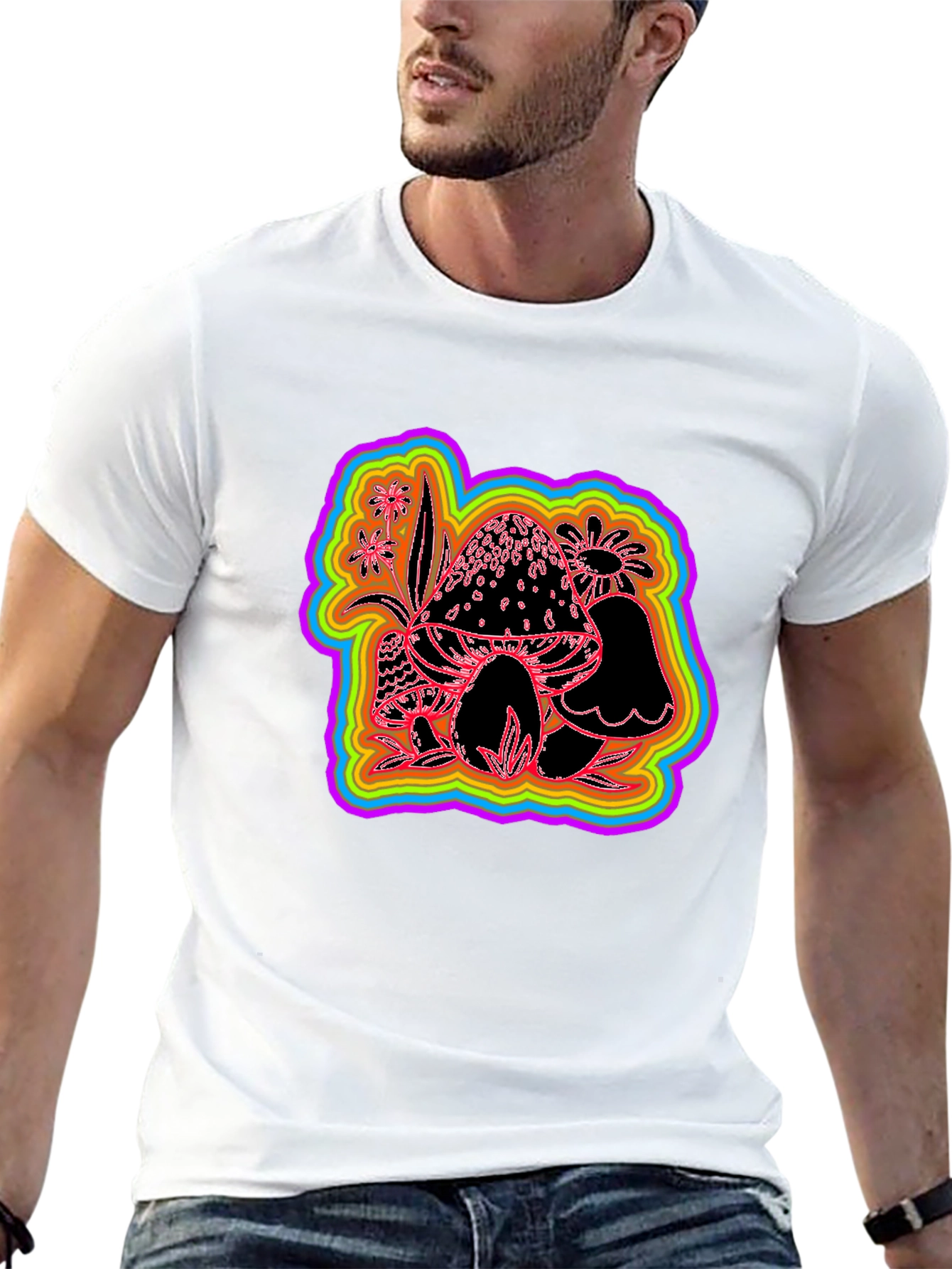 Psychedelic Mushroom Graphic Tee - Black