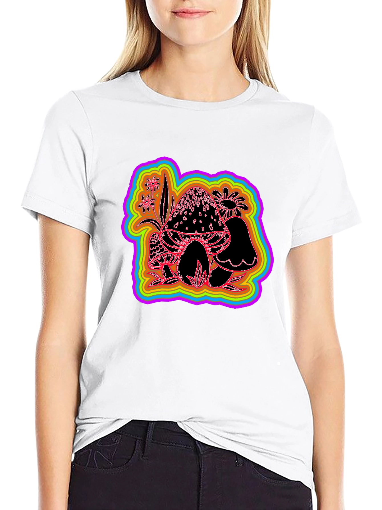 Psychedelic Mushroom Graphic Tee - Black
