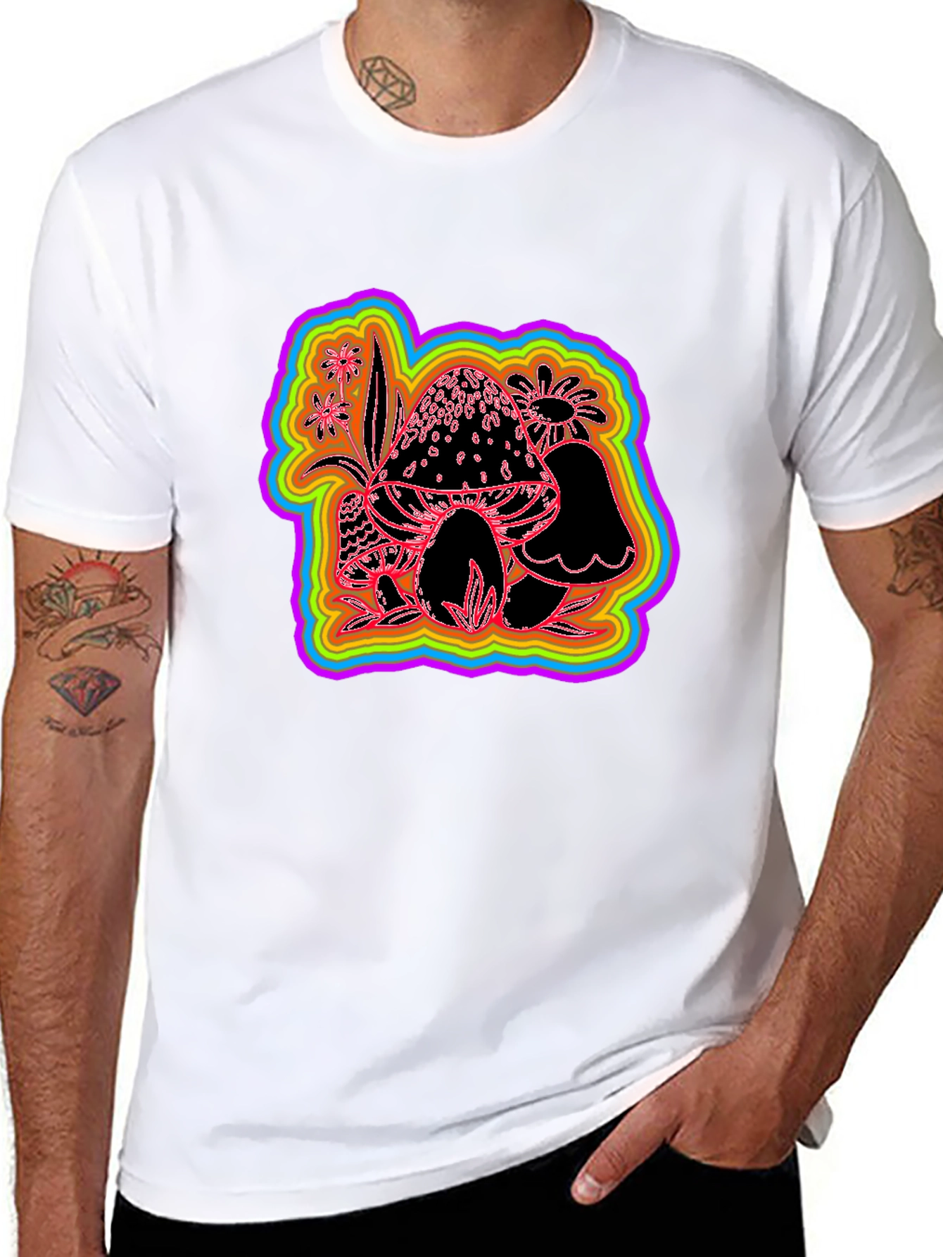 Psychedelic Mushroom Graphic Tee - Black