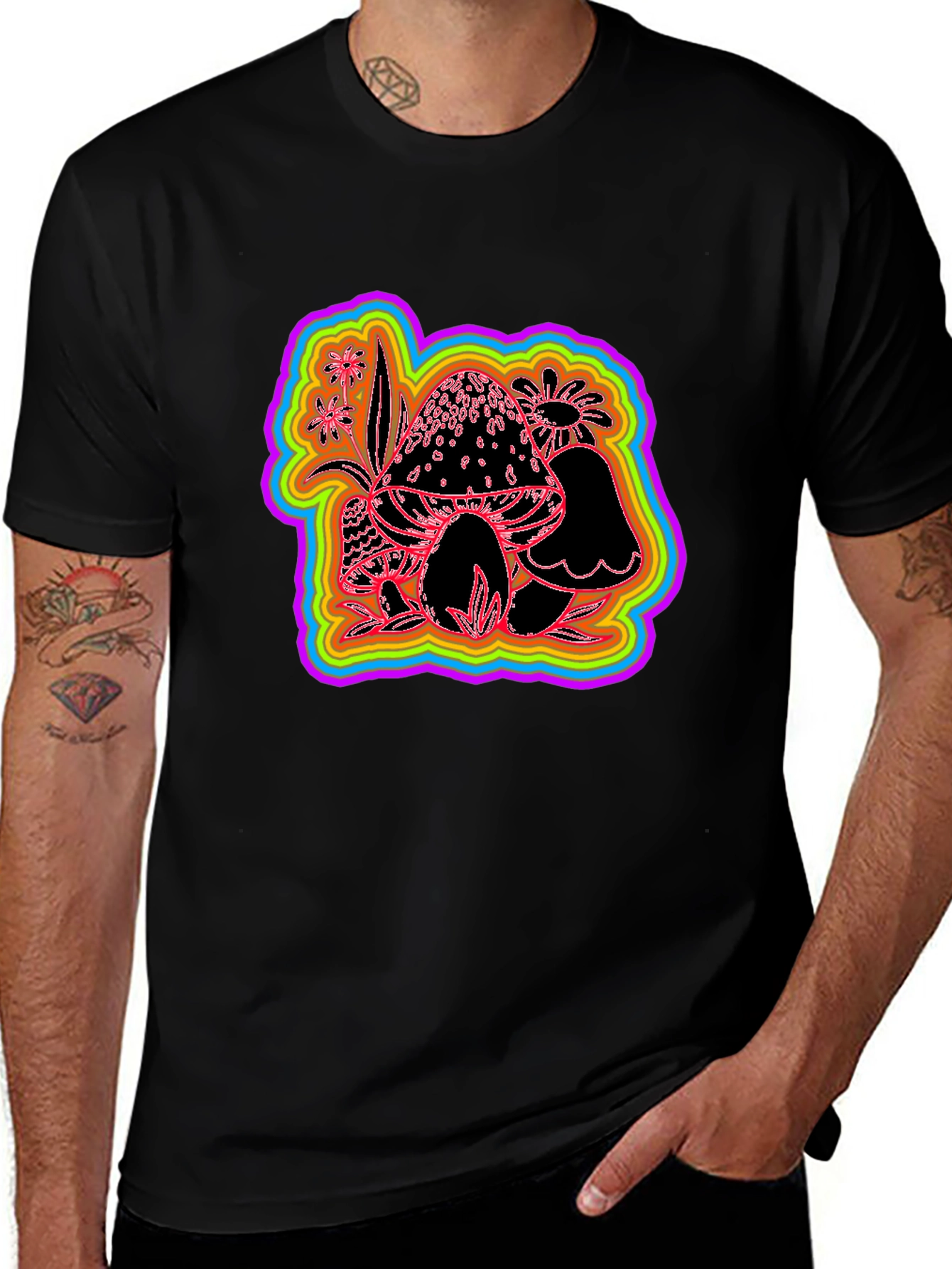 Psychedelic Mushroom Graphic Tee - Black