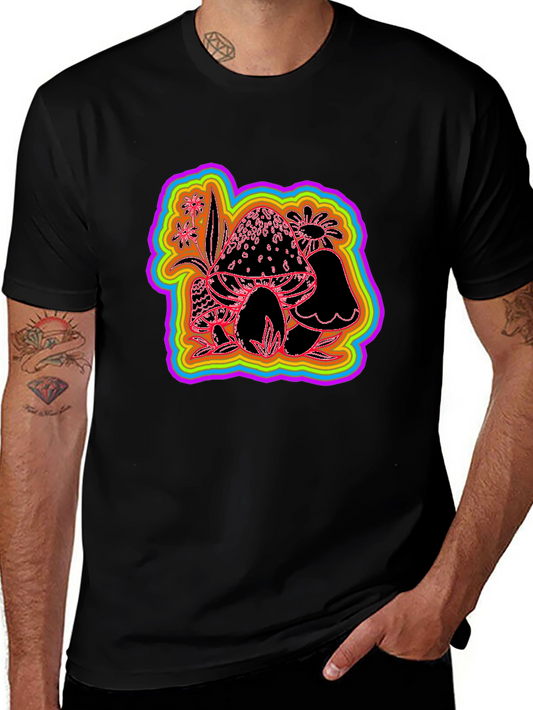 Psychedelic Mushroom Graphic Tee - Black