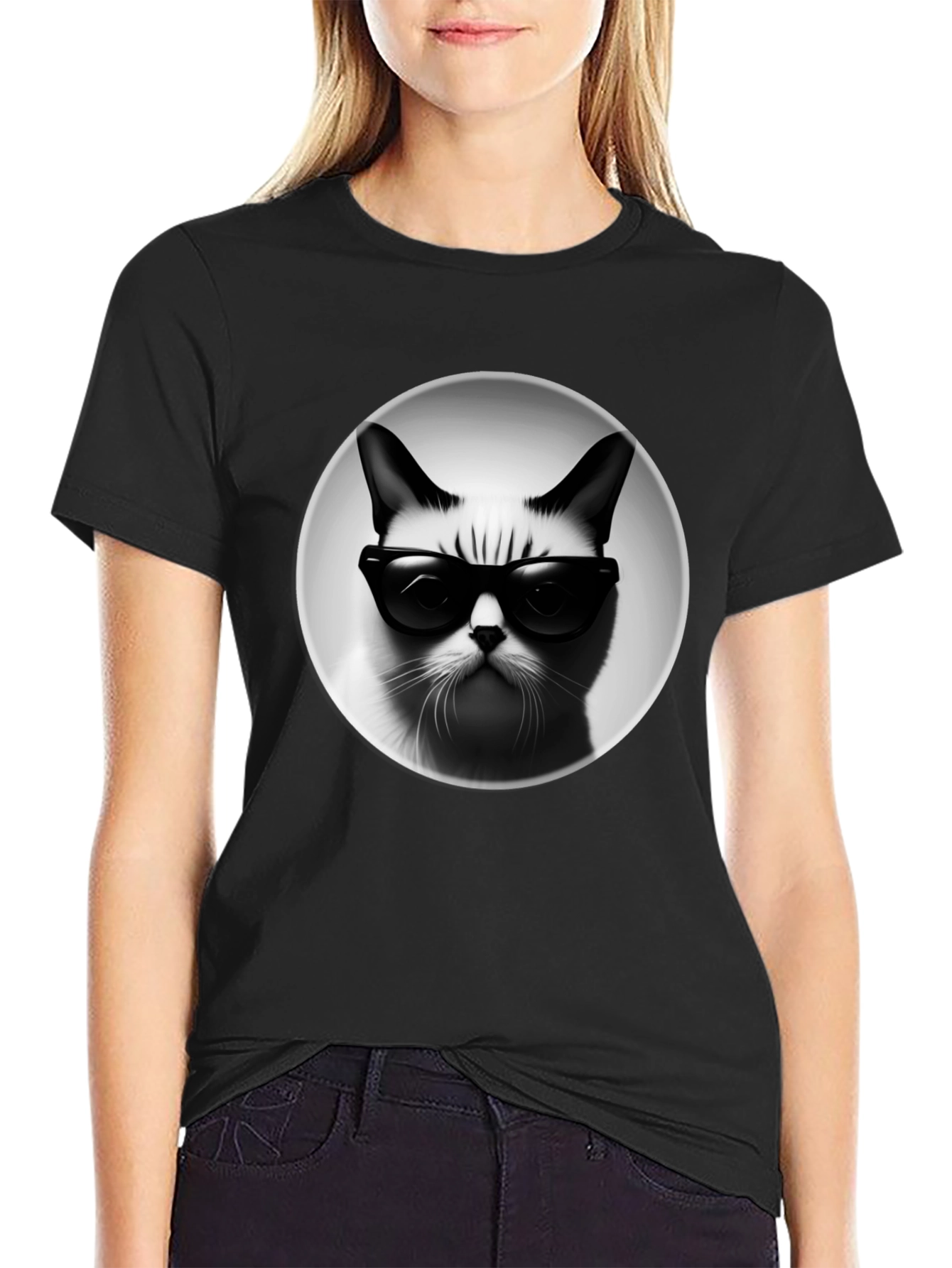 Cool Cat Graphic Tee - Black Cotton T-Shirt