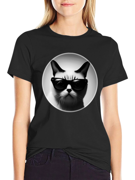 Cool Cat Graphic Tee - Black Cotton T-Shirt