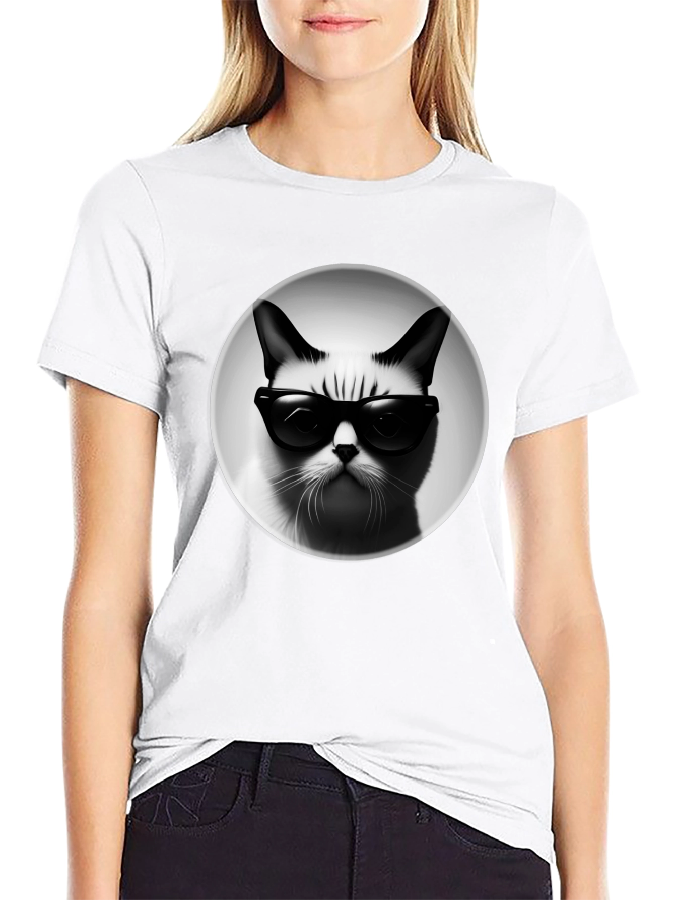 Cool Cat Graphic Tee - Black Cotton T-Shirt