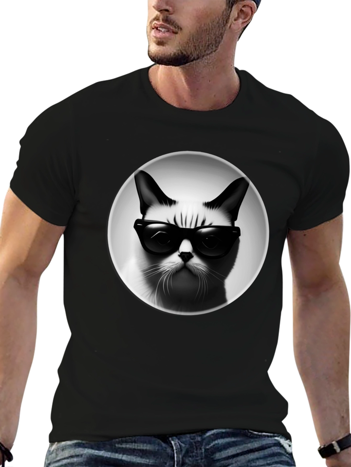 Cool Cat Graphic Tee - Black Cotton T-Shirt