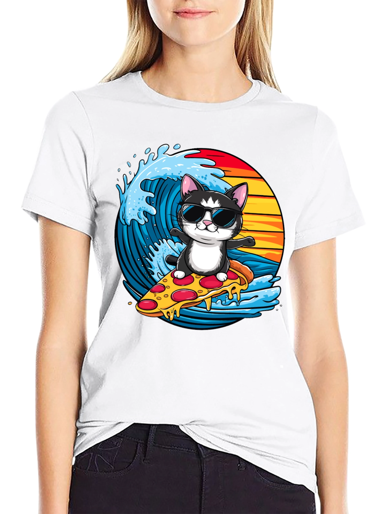 Cool Cat Pizza Surfer T-Shirt