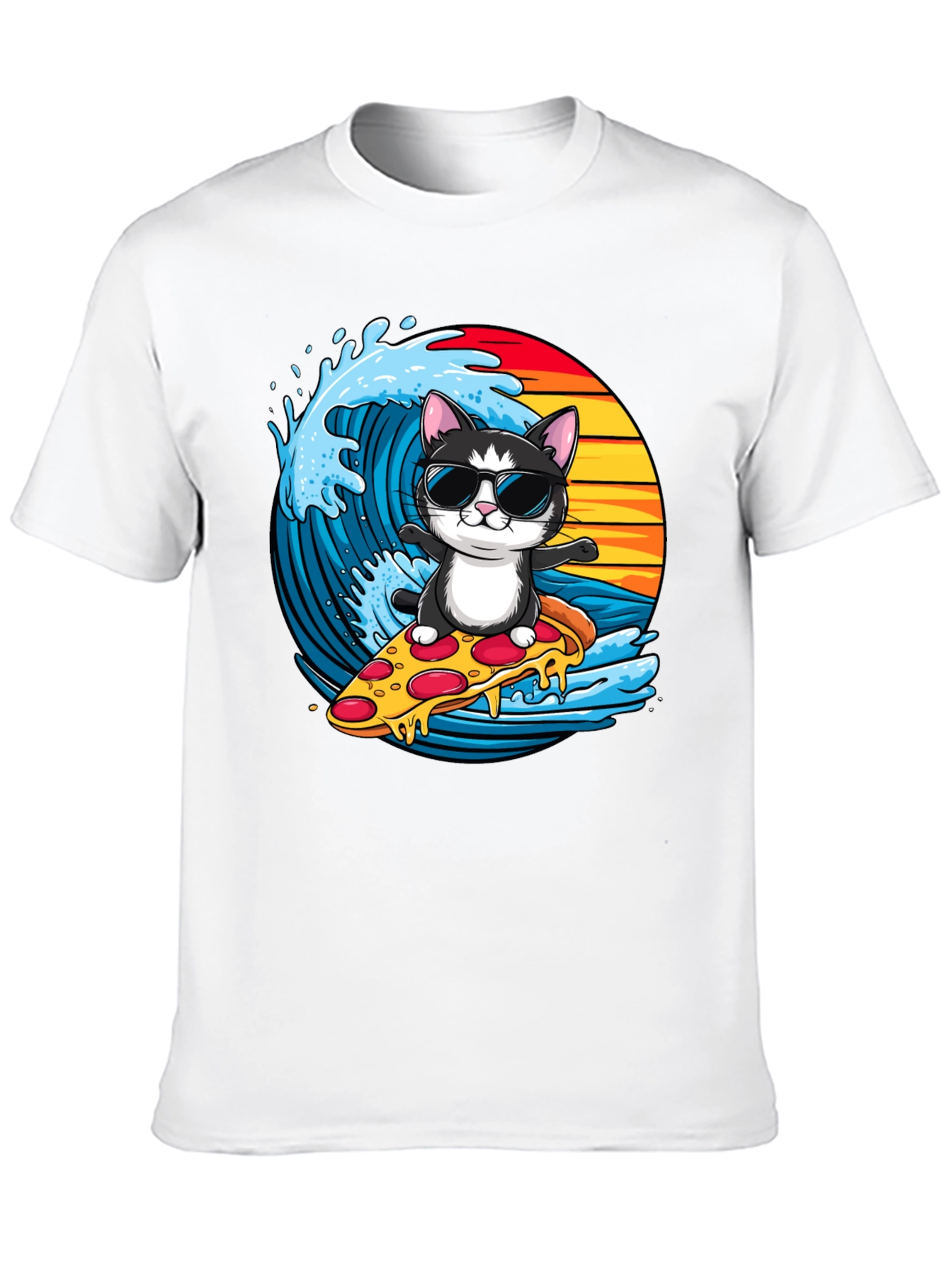 Cool Cat Pizza Surfer T-Shirt