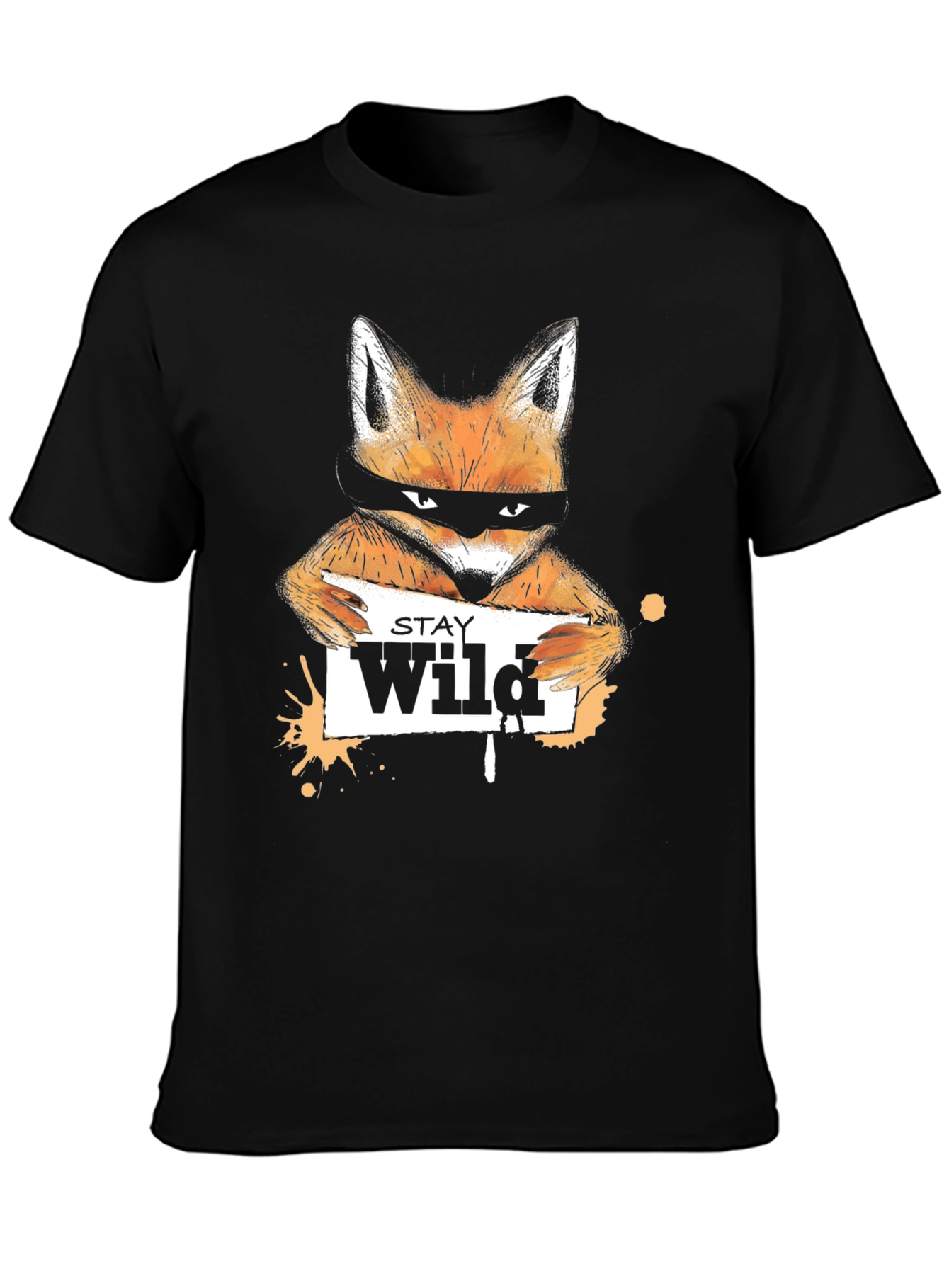 Stay Wild Fox Graphic Tee - Black Casual T-Shirt
