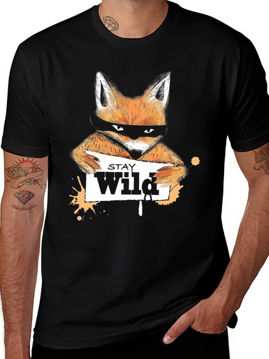 Stay Wild Fox Graphic Tee - Black Casual T-Shirt