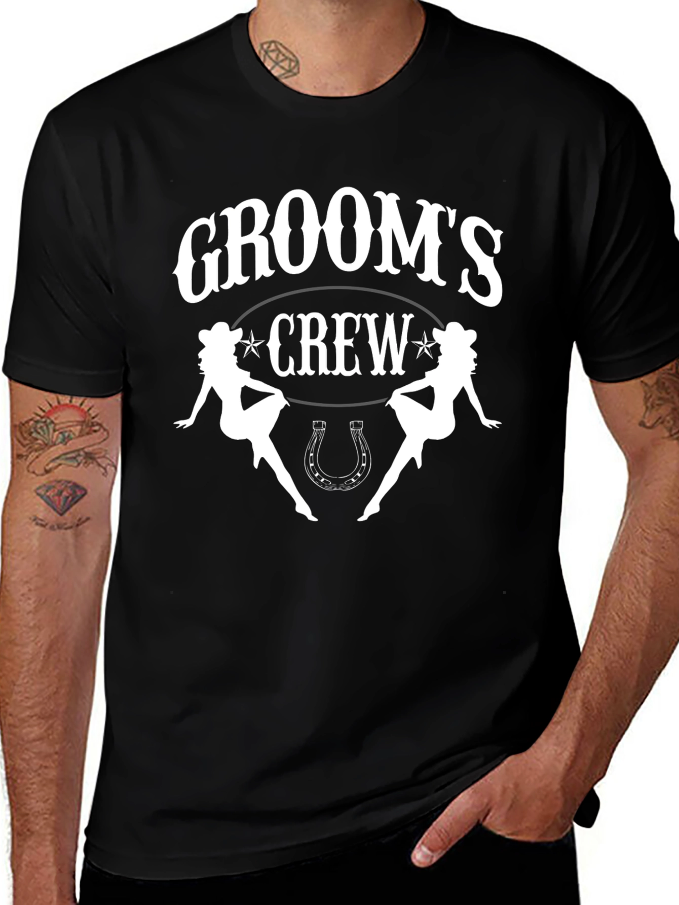 Grooms Crew Black Graphic Tee - Western Theme