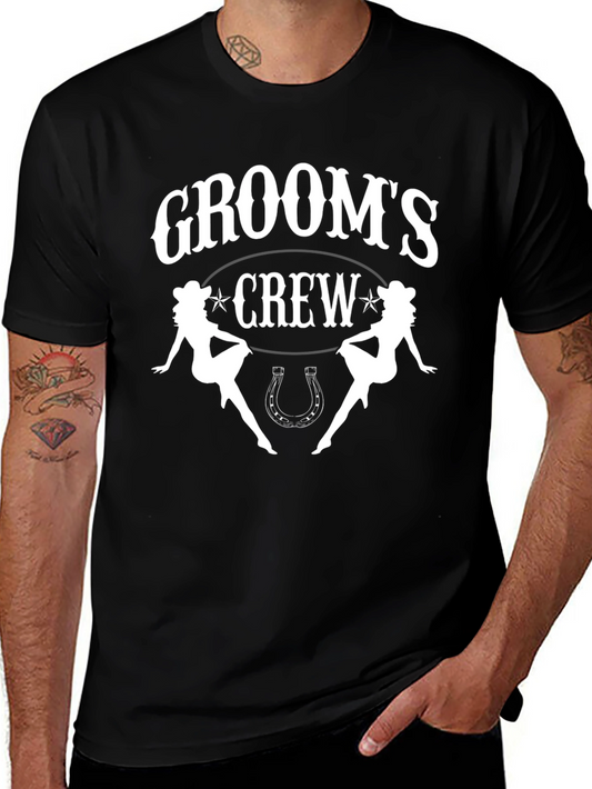 Grooms Crew Black Graphic Tee - Western Theme