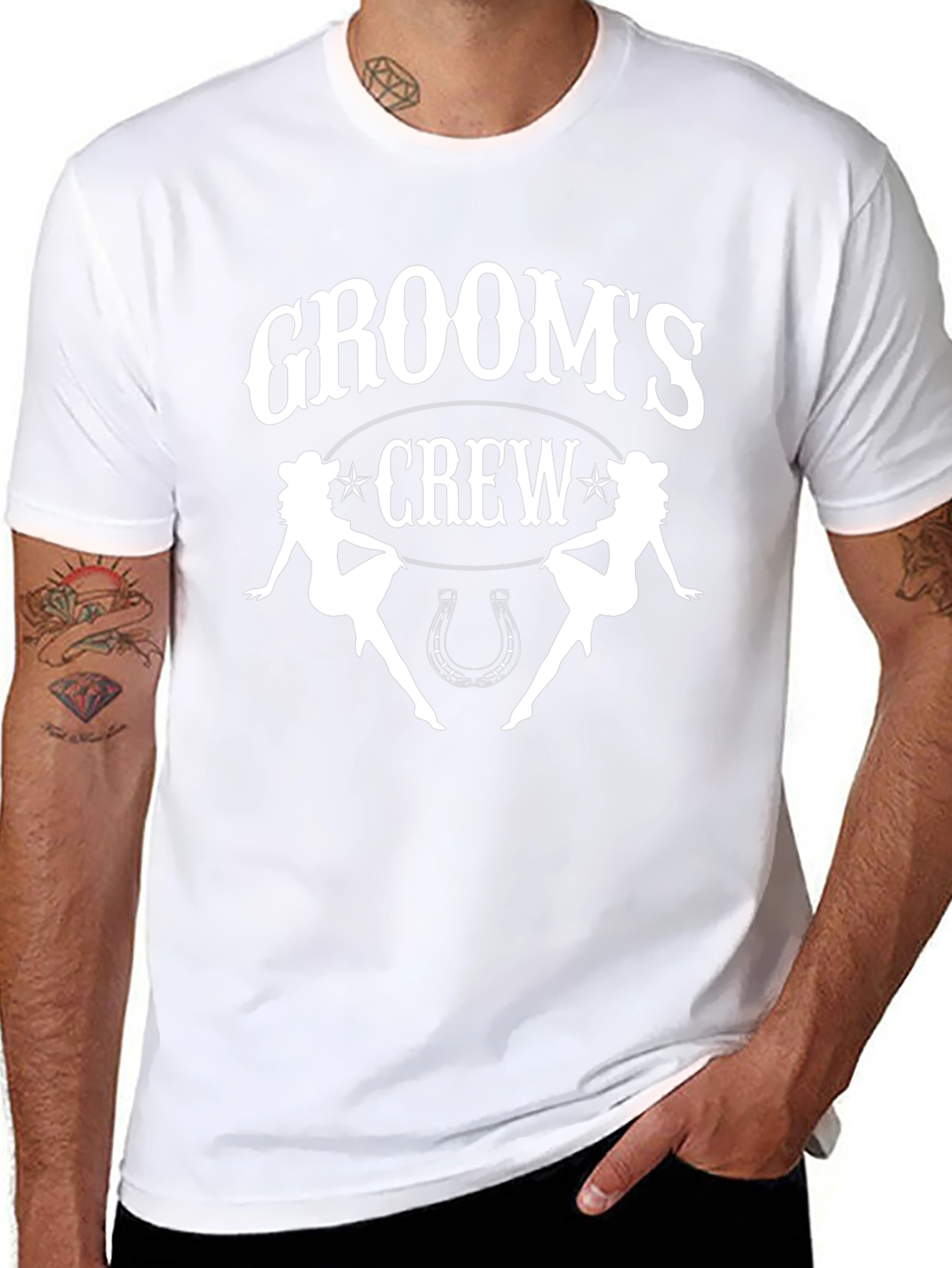 Grooms Crew Black Graphic Tee - Western Theme