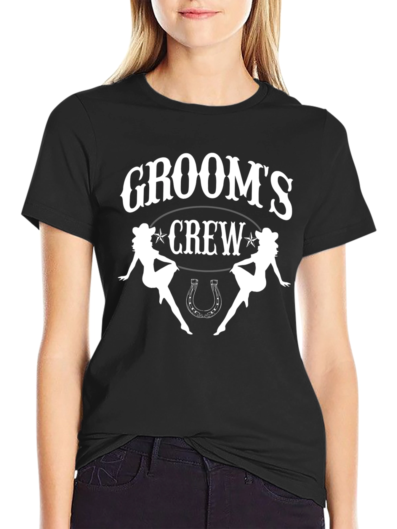 Grooms Crew Black Graphic Tee - Western Theme