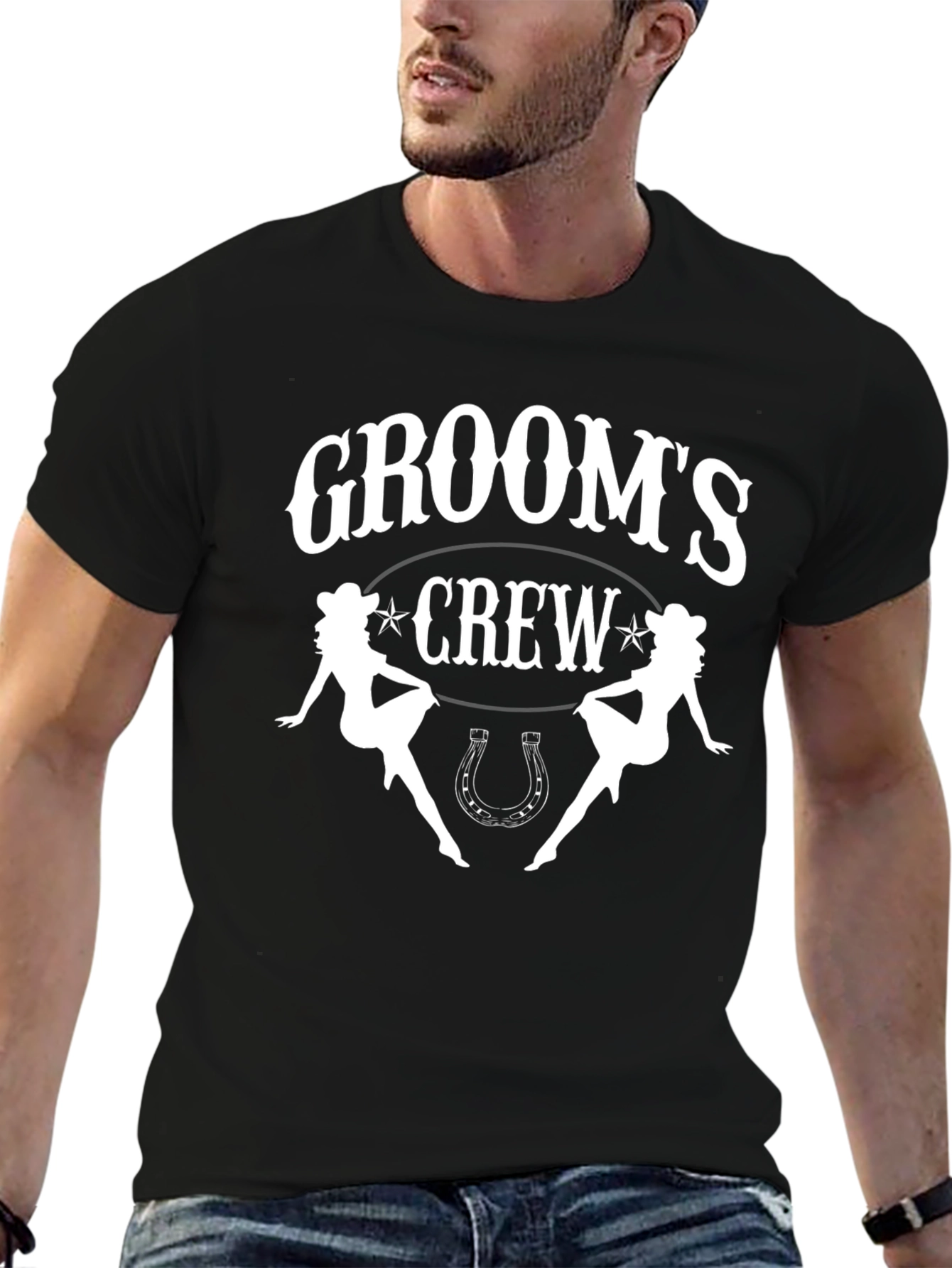 Grooms Crew Black Graphic Tee - Western Theme