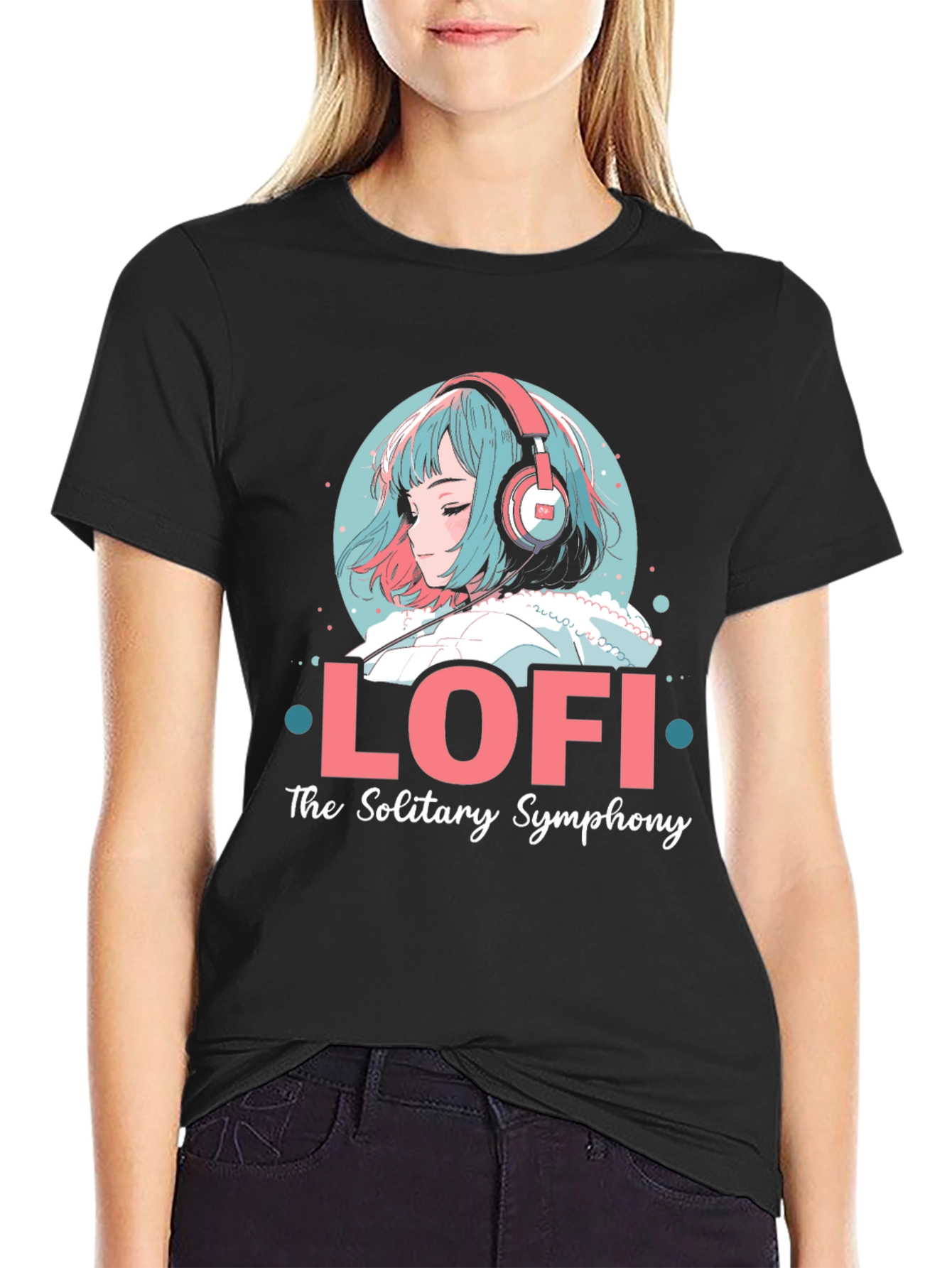 Lofi Anime Girl Graphic Black T-Shirt