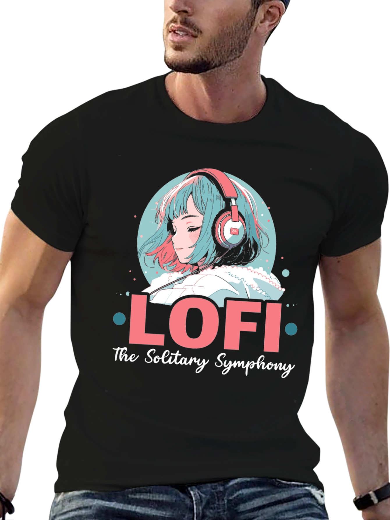 Lofi Anime Girl Graphic Black T-Shirt