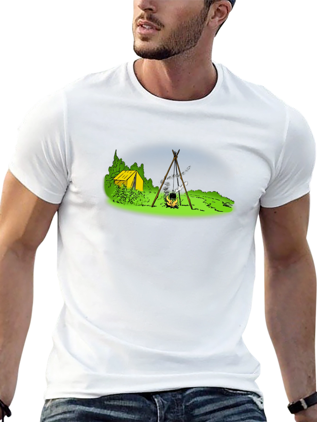 Camping T-Shirt - Tent & Bonfire Graphic Tee