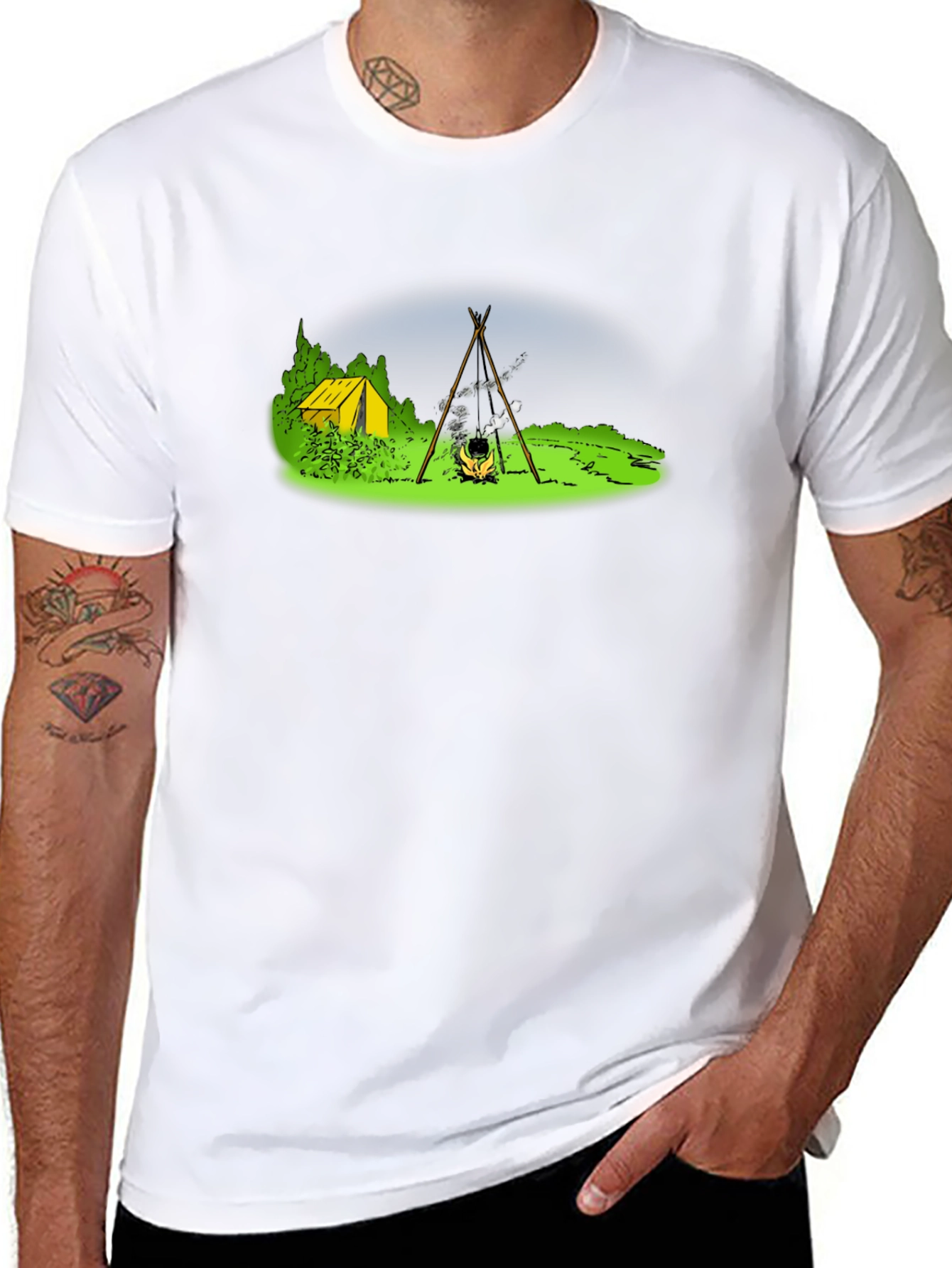 Camping T-Shirt - Tent & Bonfire Graphic Tee