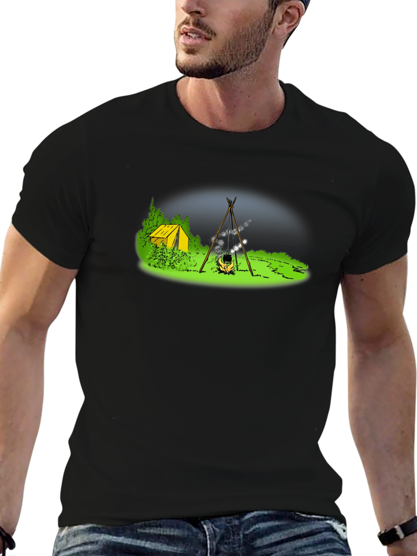 Camping T-Shirt - Tent & Bonfire Graphic Tee