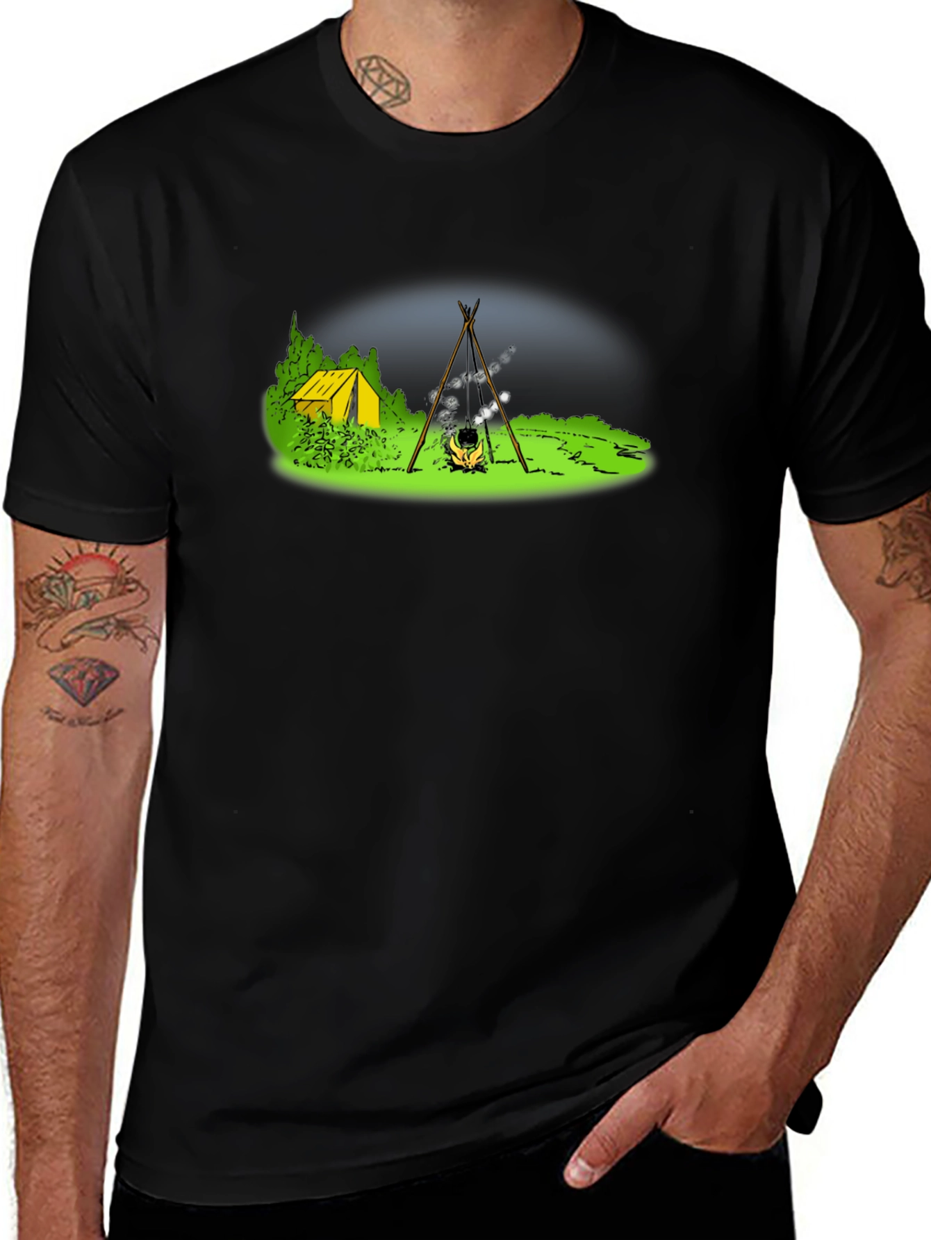 Camping T-Shirt - Tent & Bonfire Graphic Tee