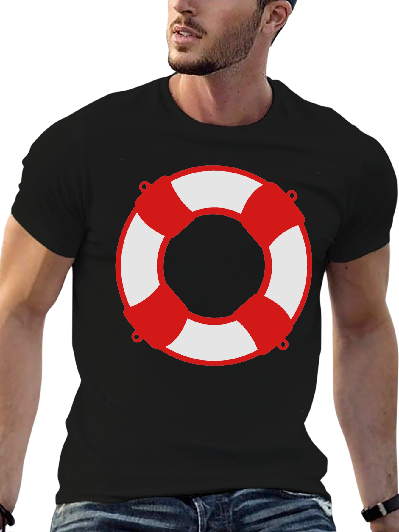Lifesaver Graphic Tee - Black Crew Neck Shirt