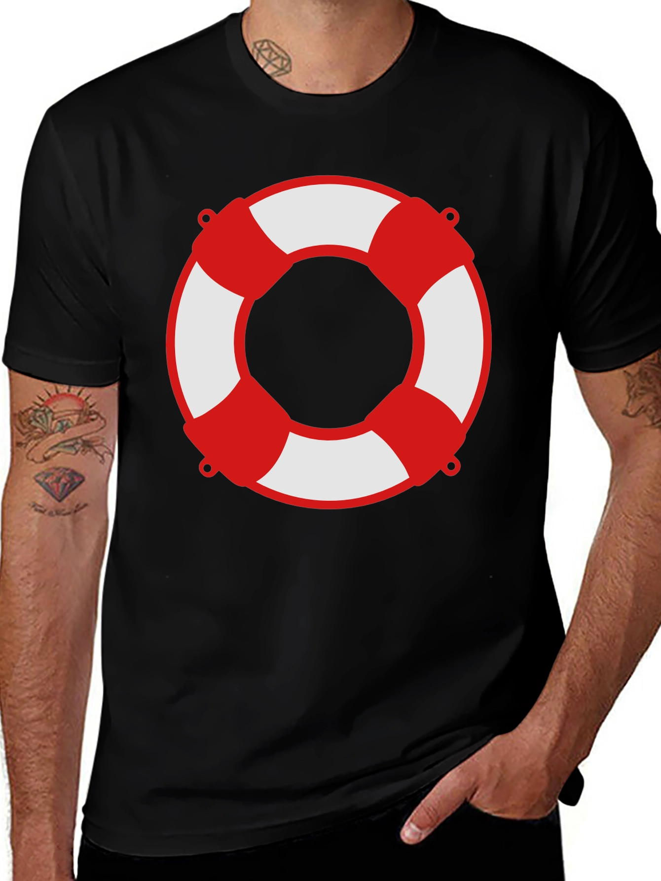Lifesaver Graphic Tee - Black Crew Neck Shirt