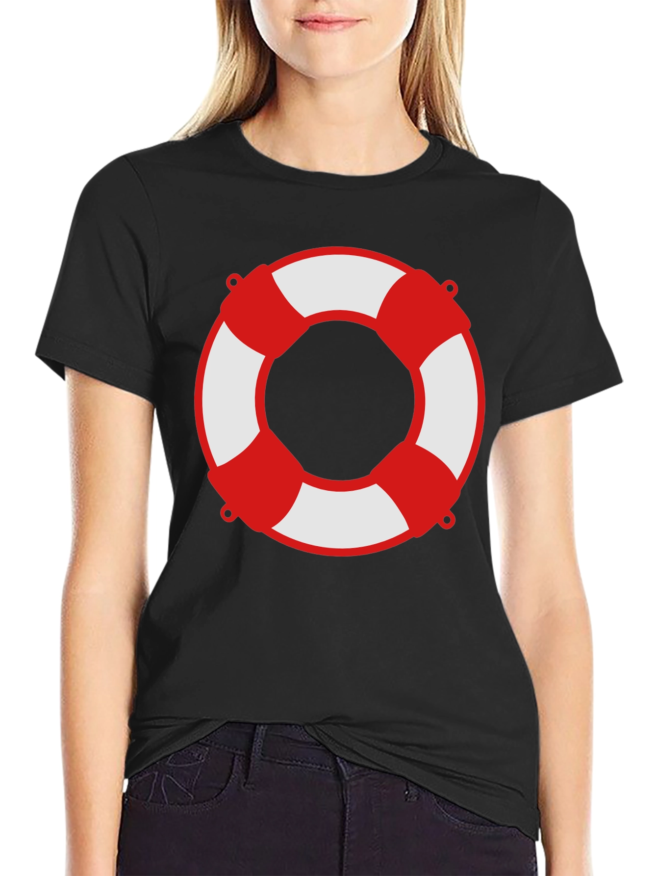 Lifesaver Graphic Tee - Black Crew Neck Shirt
