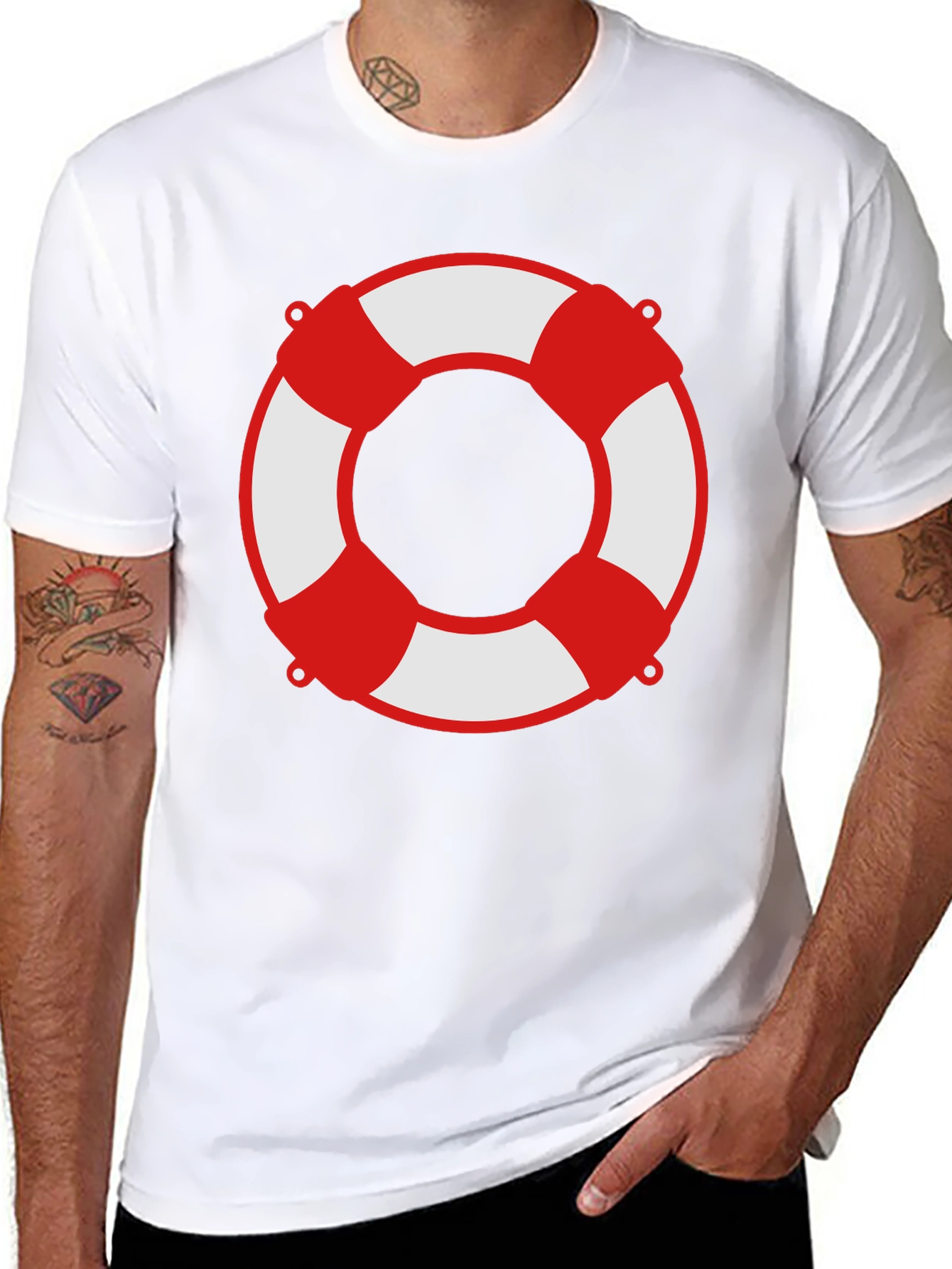 Lifesaver Graphic Tee - Black Crew Neck Shirt
