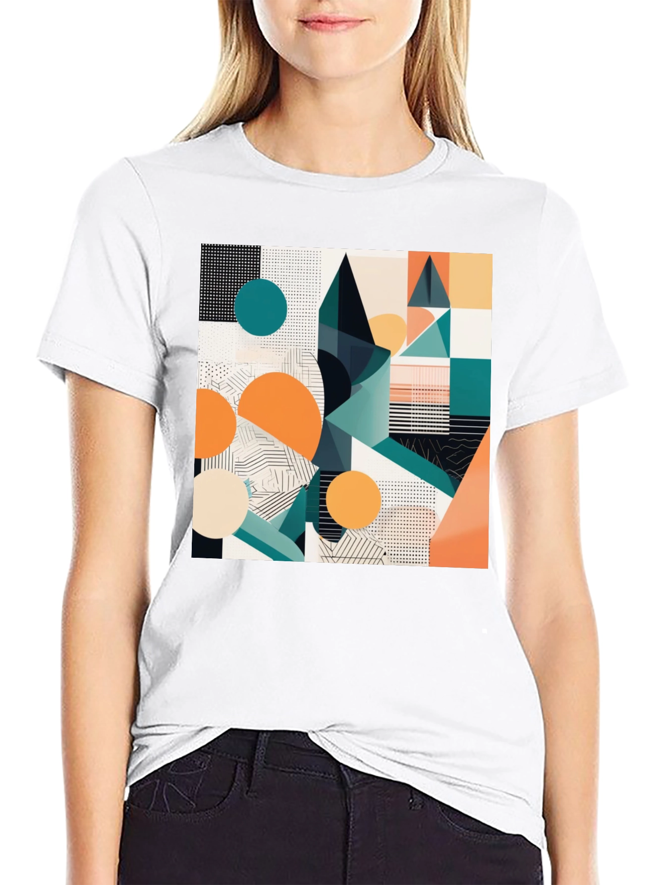 Abstract Geometric Print Black T-Shirt