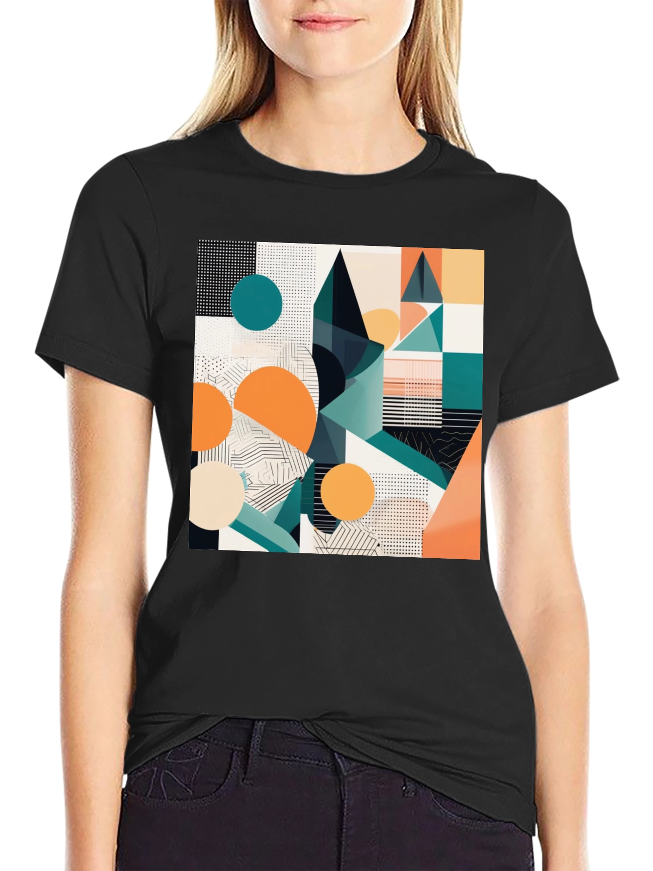 Abstract Geometric Print Black T-Shirt