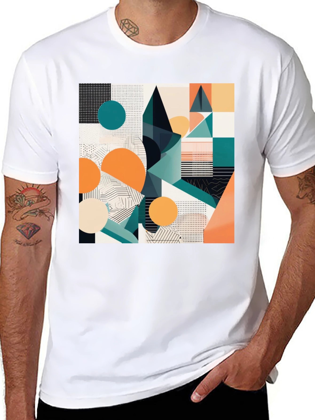 Abstract Geometric Print Black T-Shirt