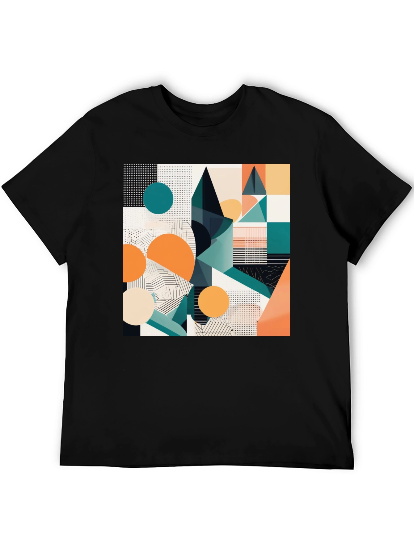 Abstract Geometric Print Black T-Shirt