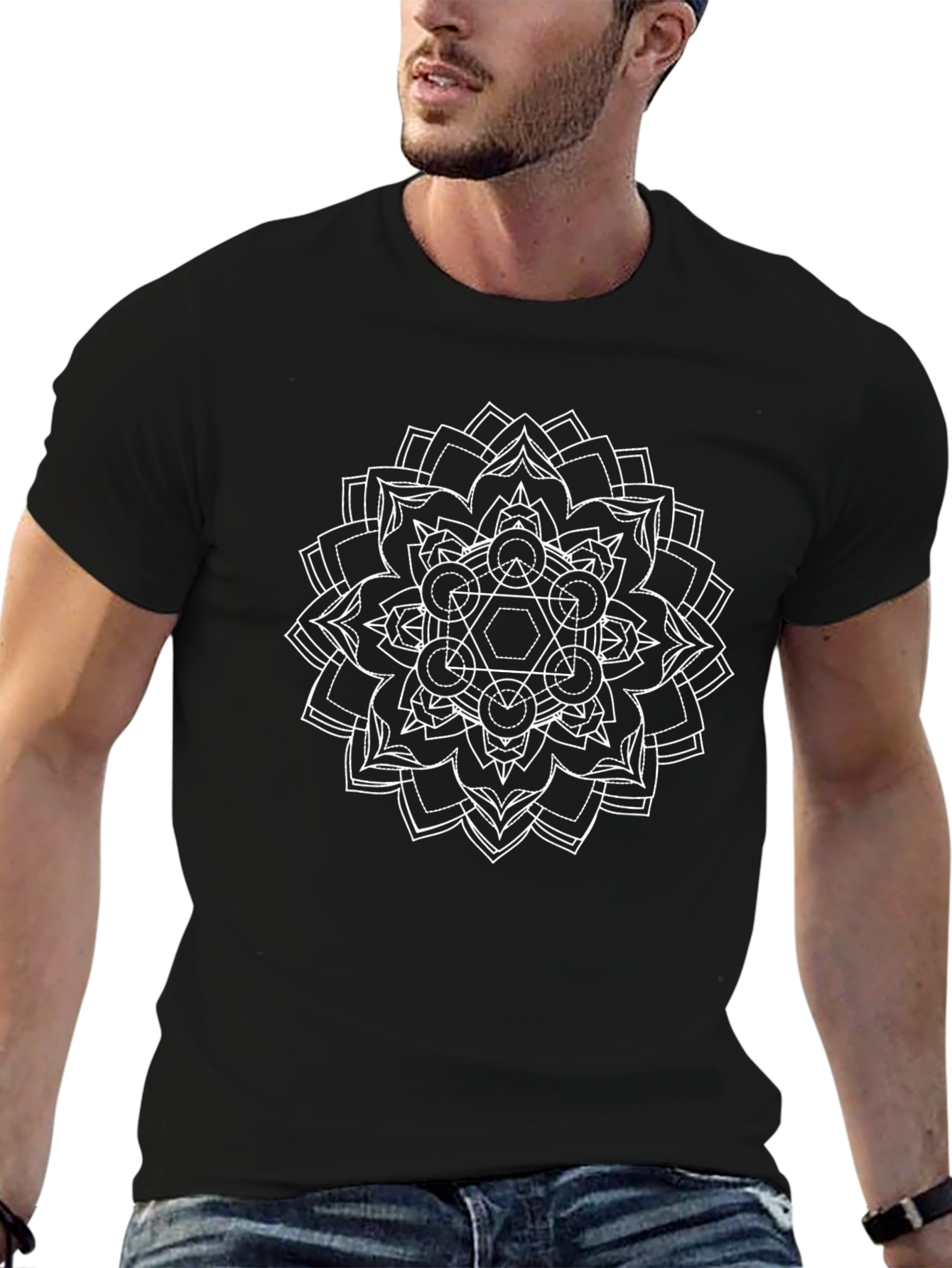 Geometric Mandala Graphic Tee - Black T-Shirt