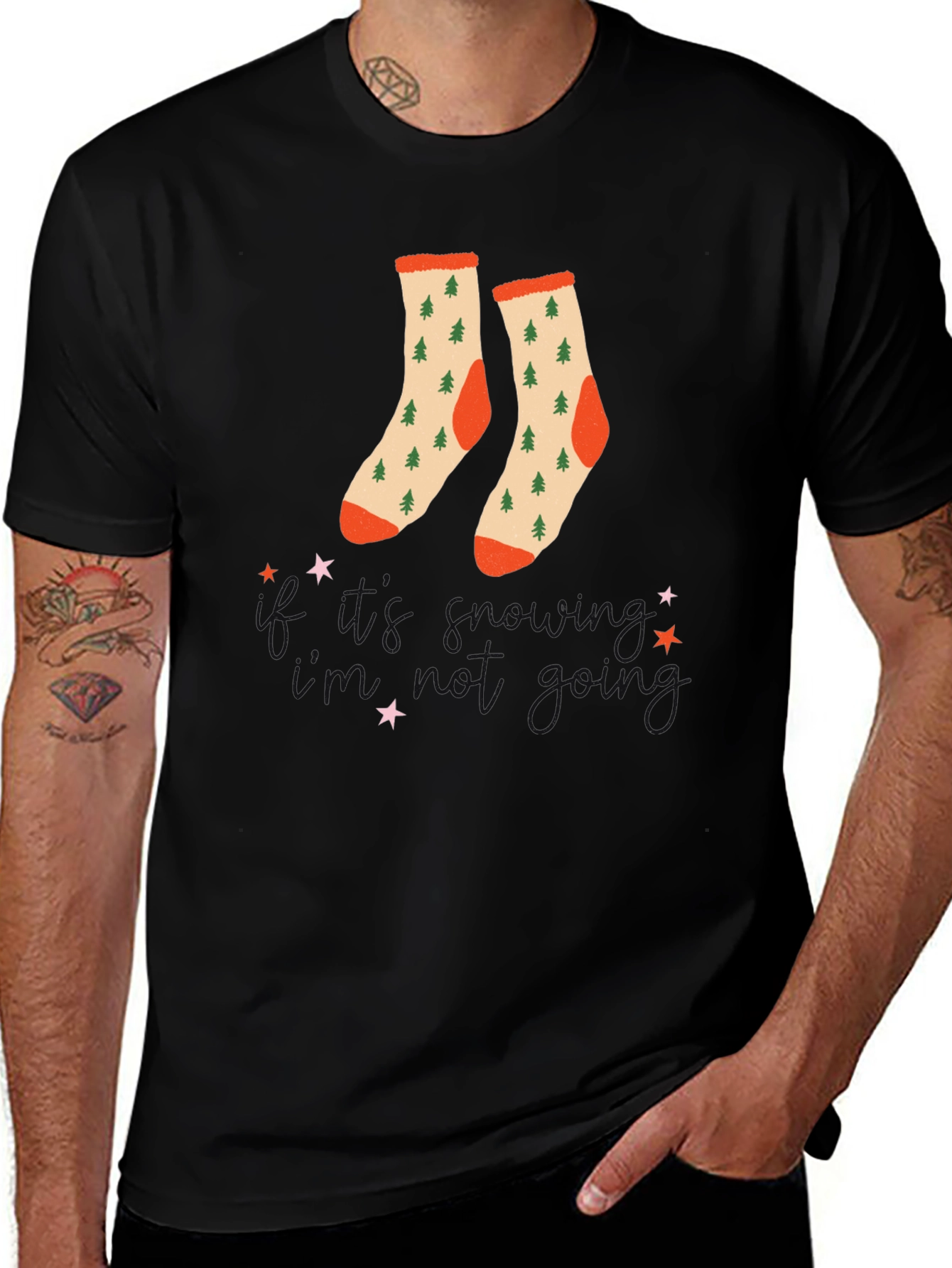 Festive Holiday Socks Graphic Tee - Christmas Style