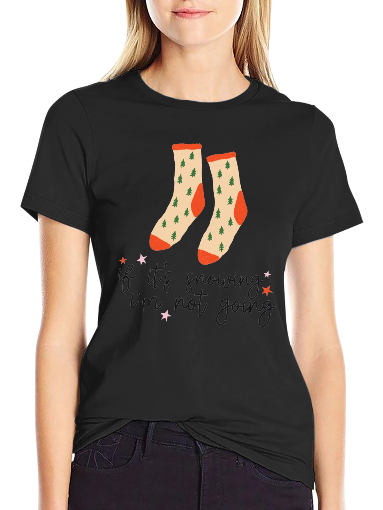Festive Holiday Socks Graphic Tee - Christmas Style