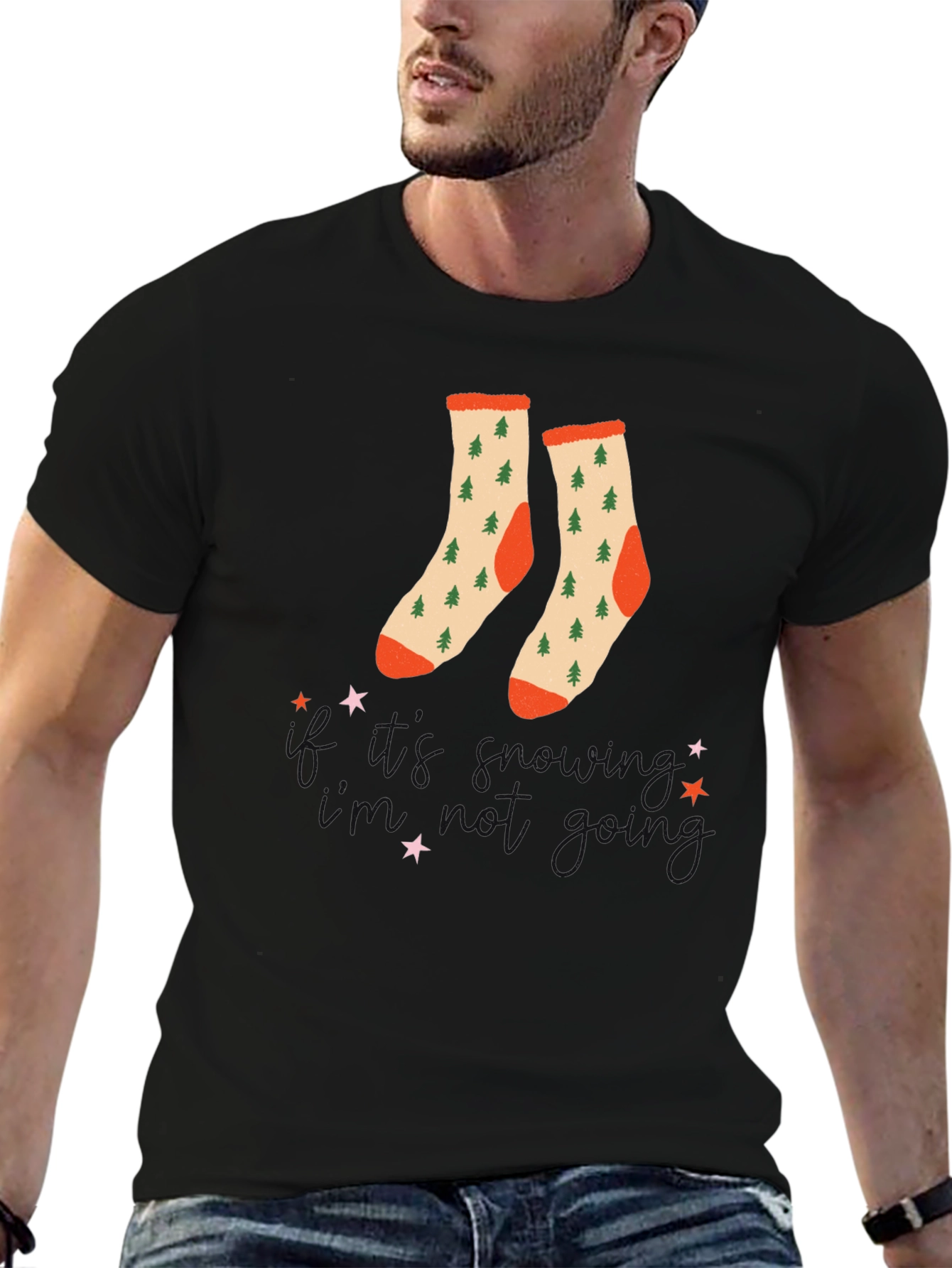 Festive Holiday Socks Graphic Tee - Christmas Style