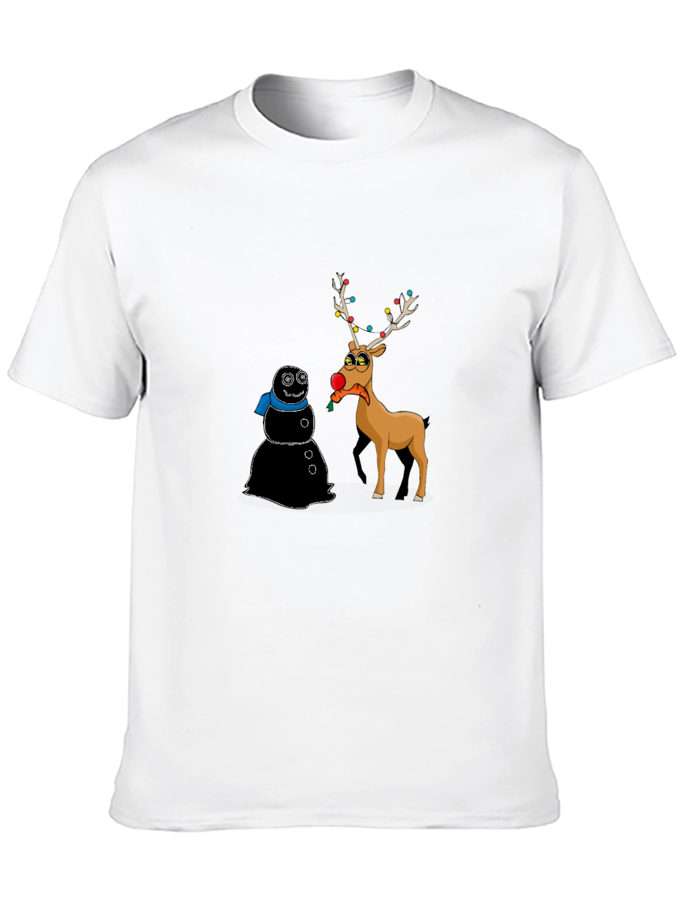 Funny Christmas T-Shirt: Cartoon Reindeer & Snowman