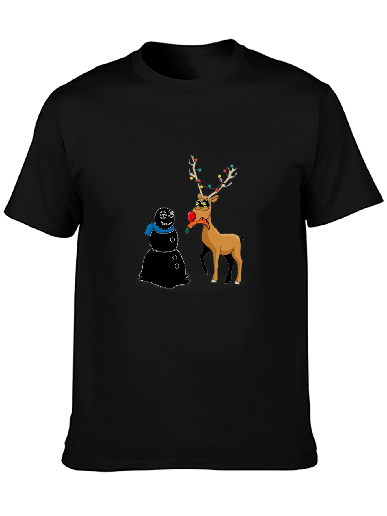 Funny Christmas T-Shirt: Cartoon Reindeer & Snowman