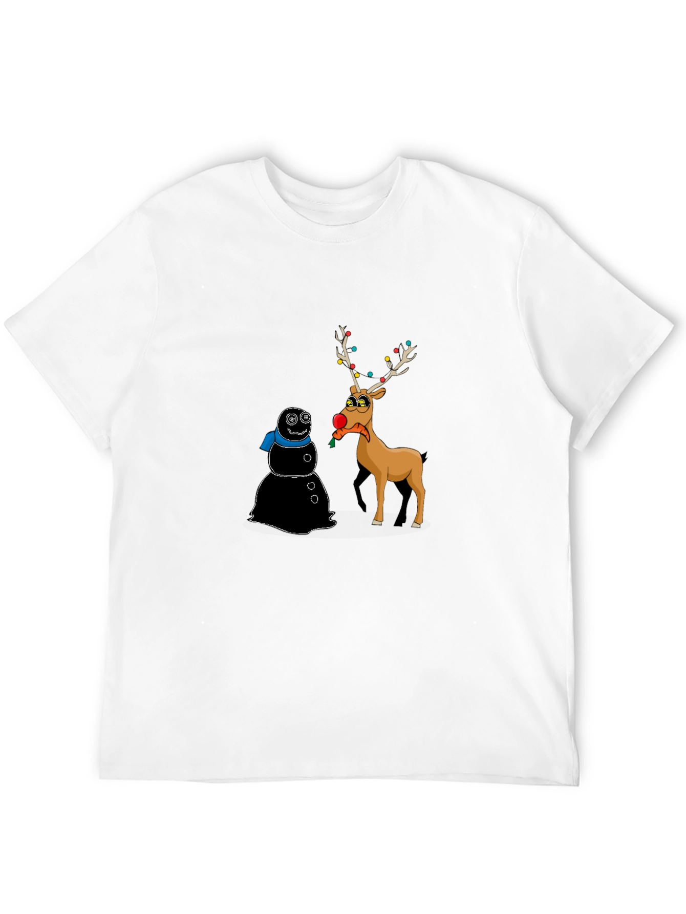 Funny Christmas T-Shirt: Cartoon Reindeer & Snowman