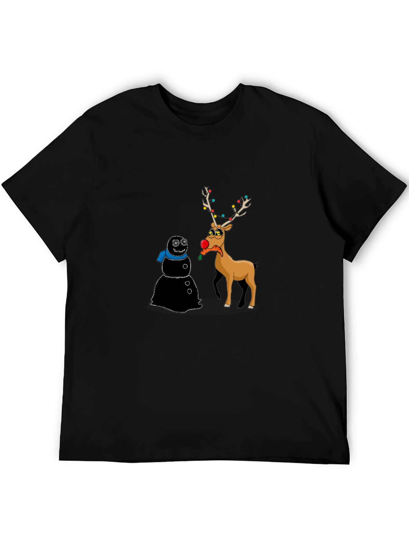 Funny Christmas T-Shirt: Cartoon Reindeer & Snowman