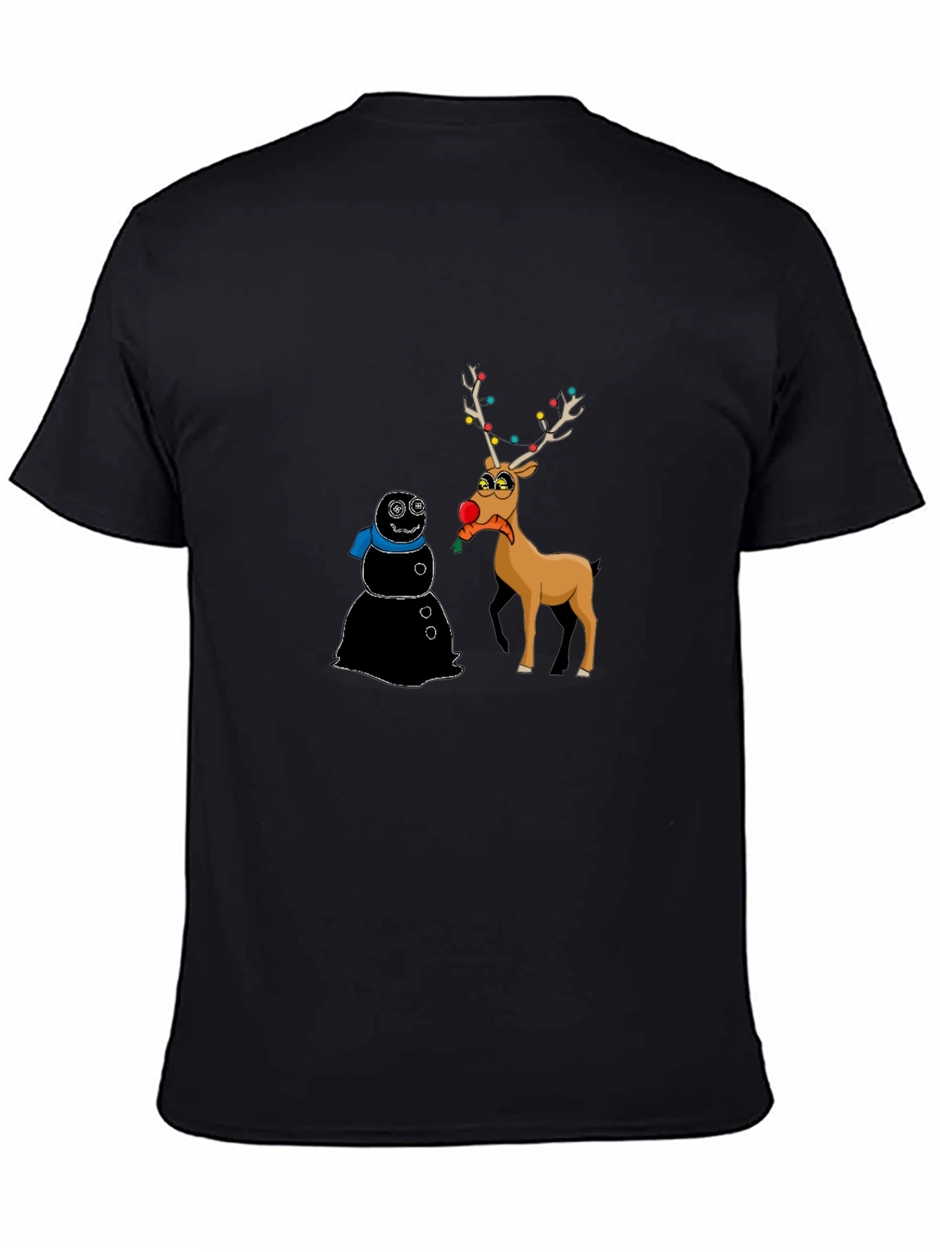 Funny Christmas T-Shirt: Cartoon Reindeer & Snowman