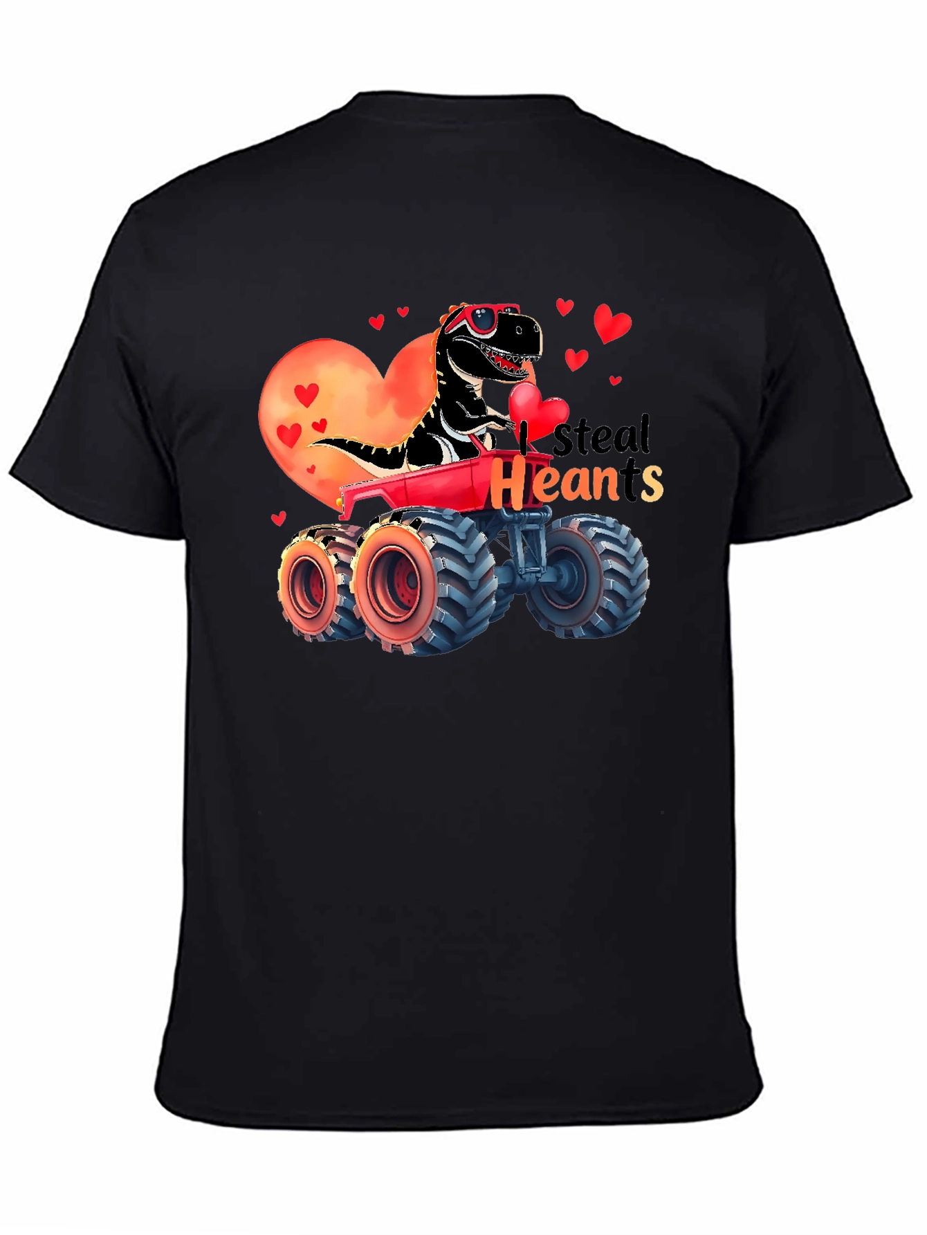 Steal Hearts Valentine Dinosaur Monster Truck T-Shirt