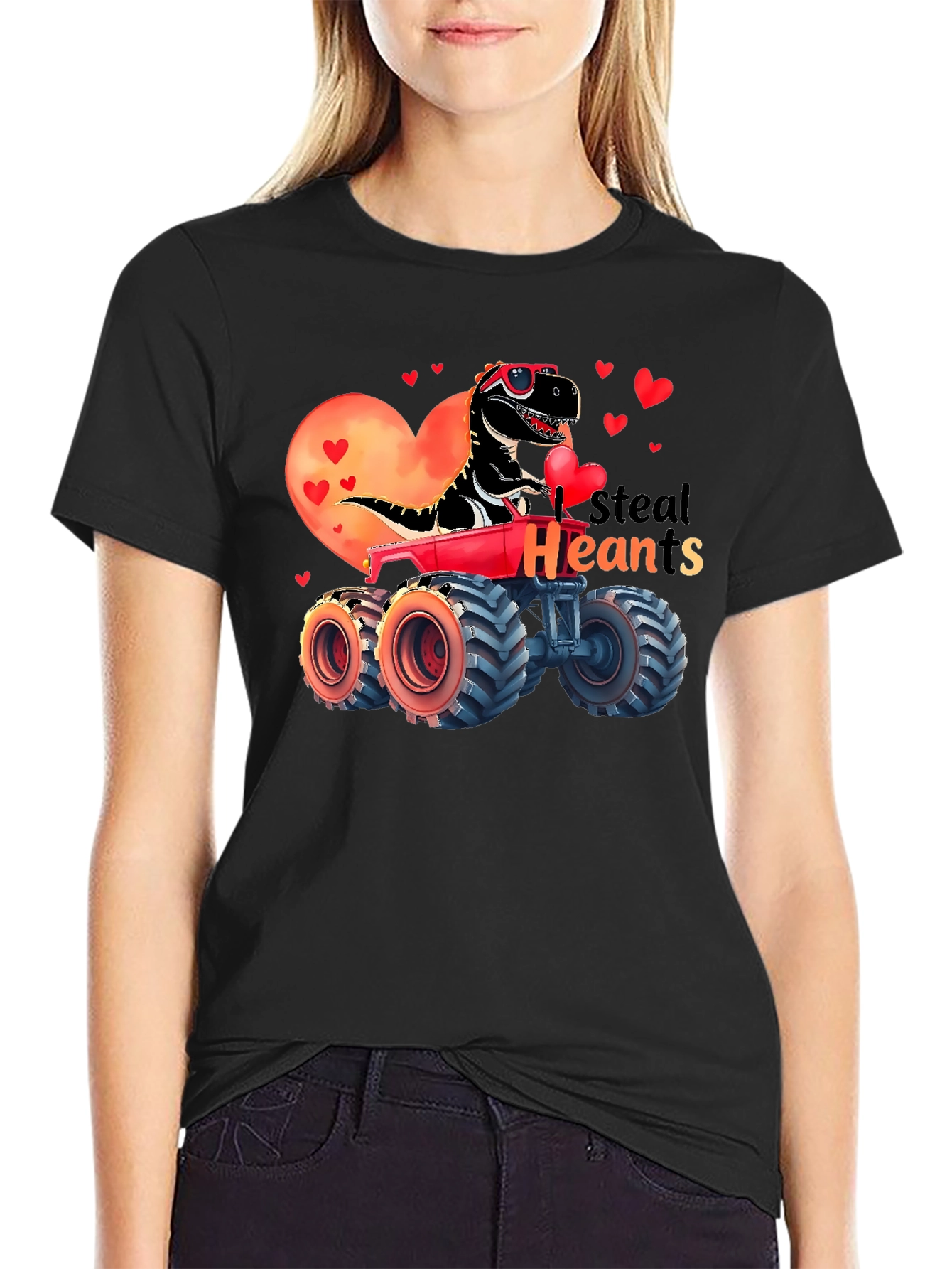 Steal Hearts Valentine Dinosaur Monster Truck T-Shirt