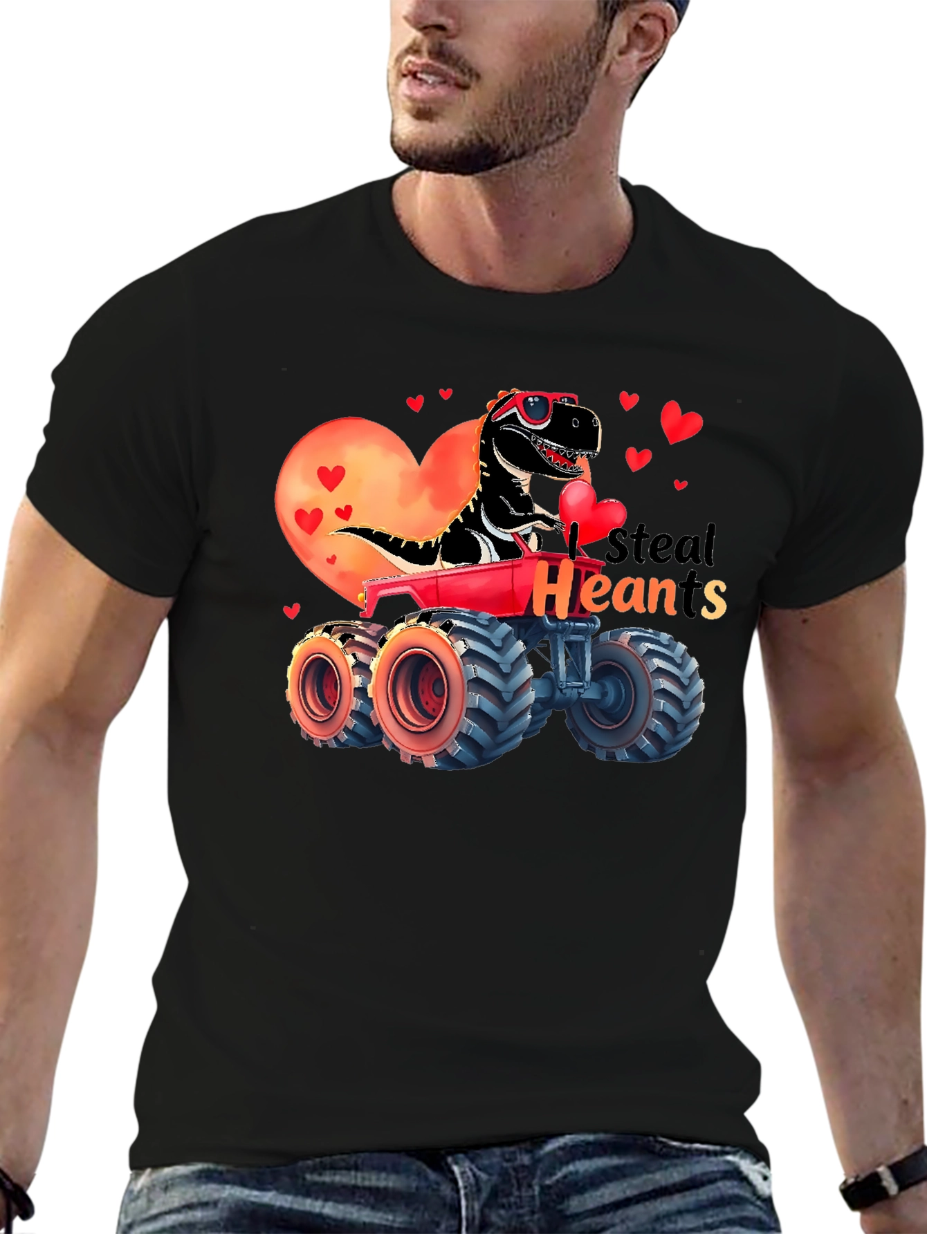 Steal Hearts Valentine Dinosaur Monster Truck T-Shirt