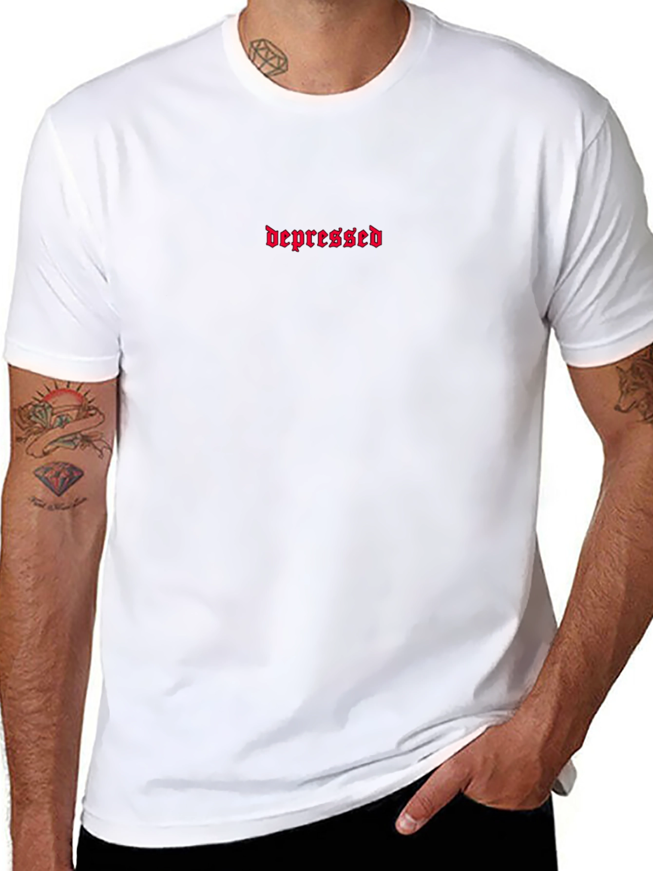 Edgy Embroidered Depressed Graphic Tee - Black