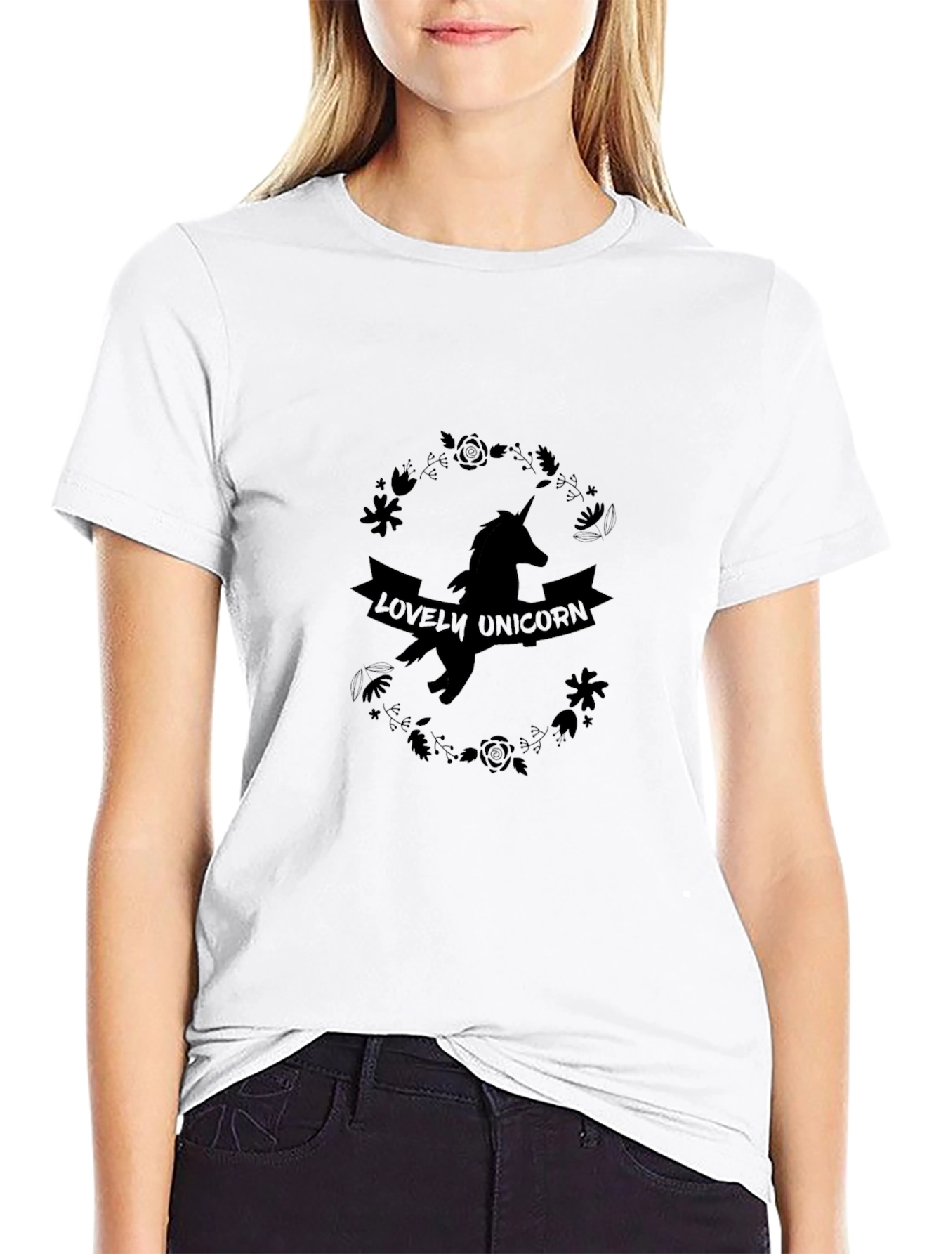 Lovely Unicorn Graphic Black T-Shirt