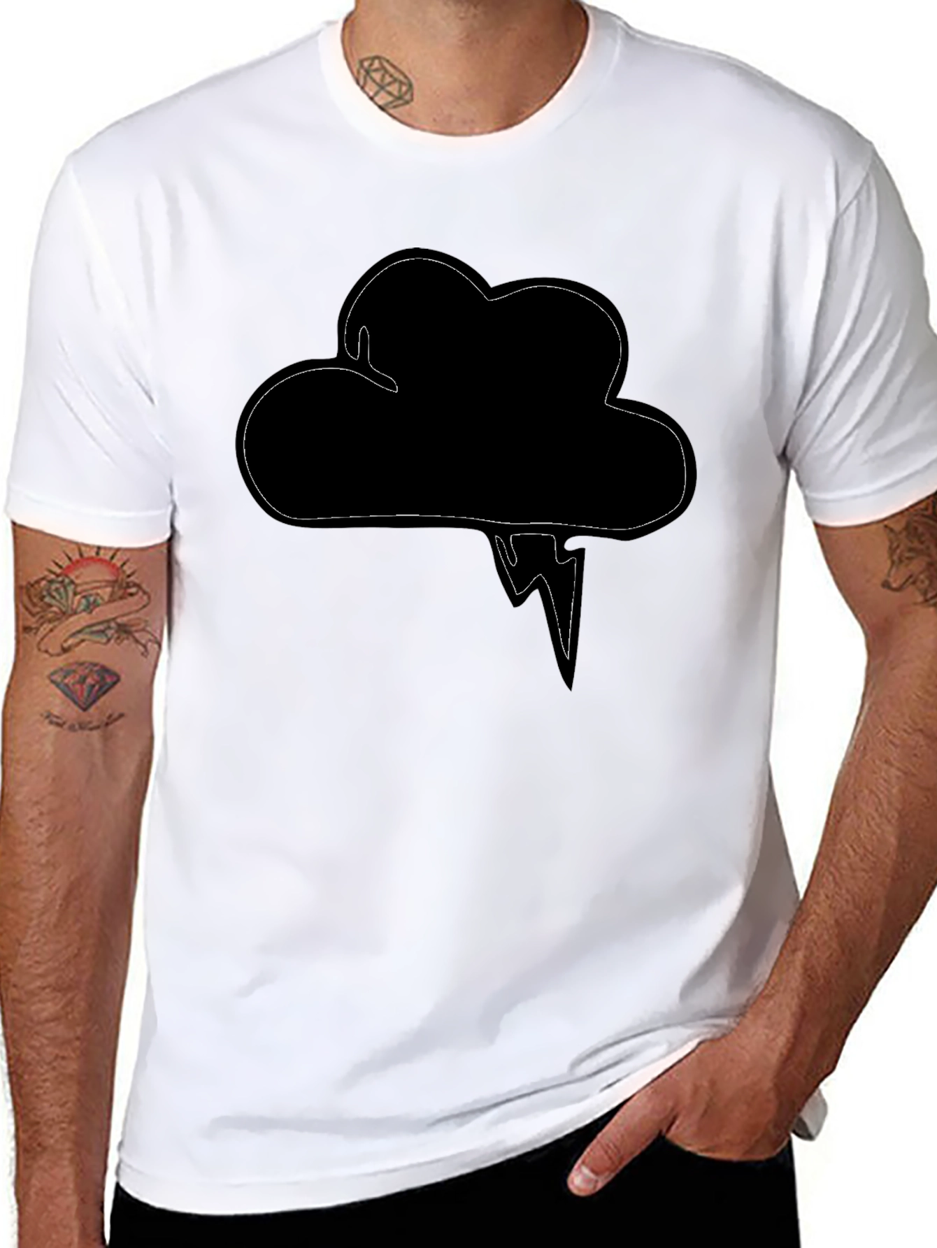 Cloud & Lightning Graphic Black T-Shirt