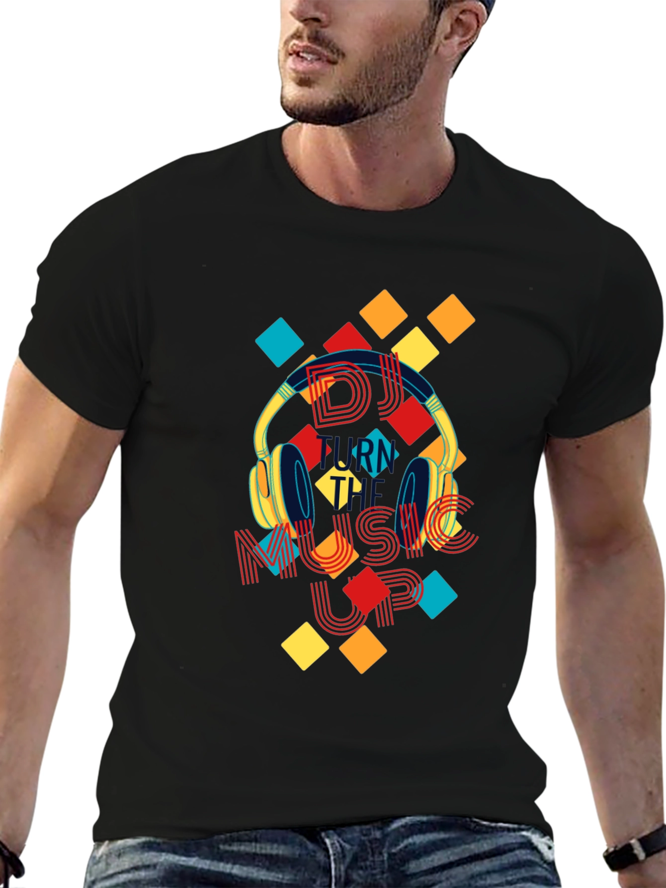 DJ Turn Up Music Graphic Print Black T-Shirt
