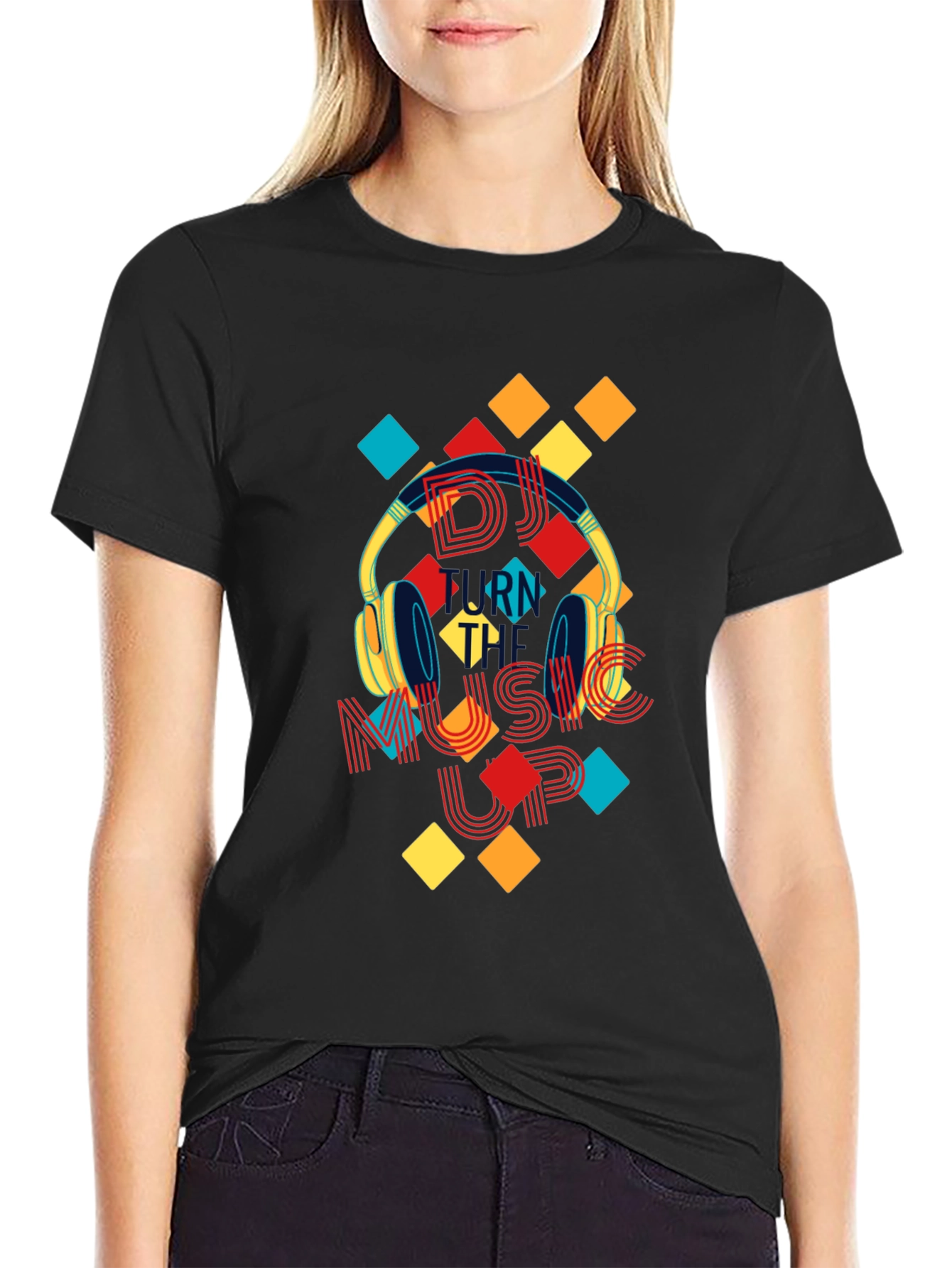 DJ Turn Up Music Graphic Print Black T-Shirt