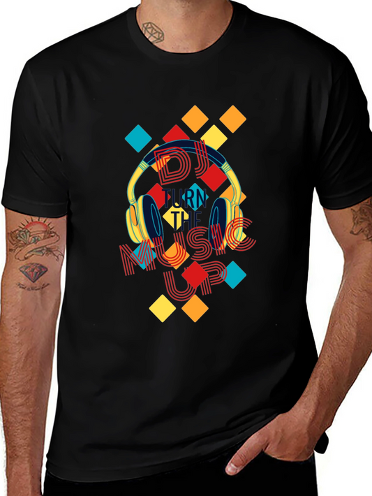 DJ Turn Up Music Graphic Print Black T-Shirt